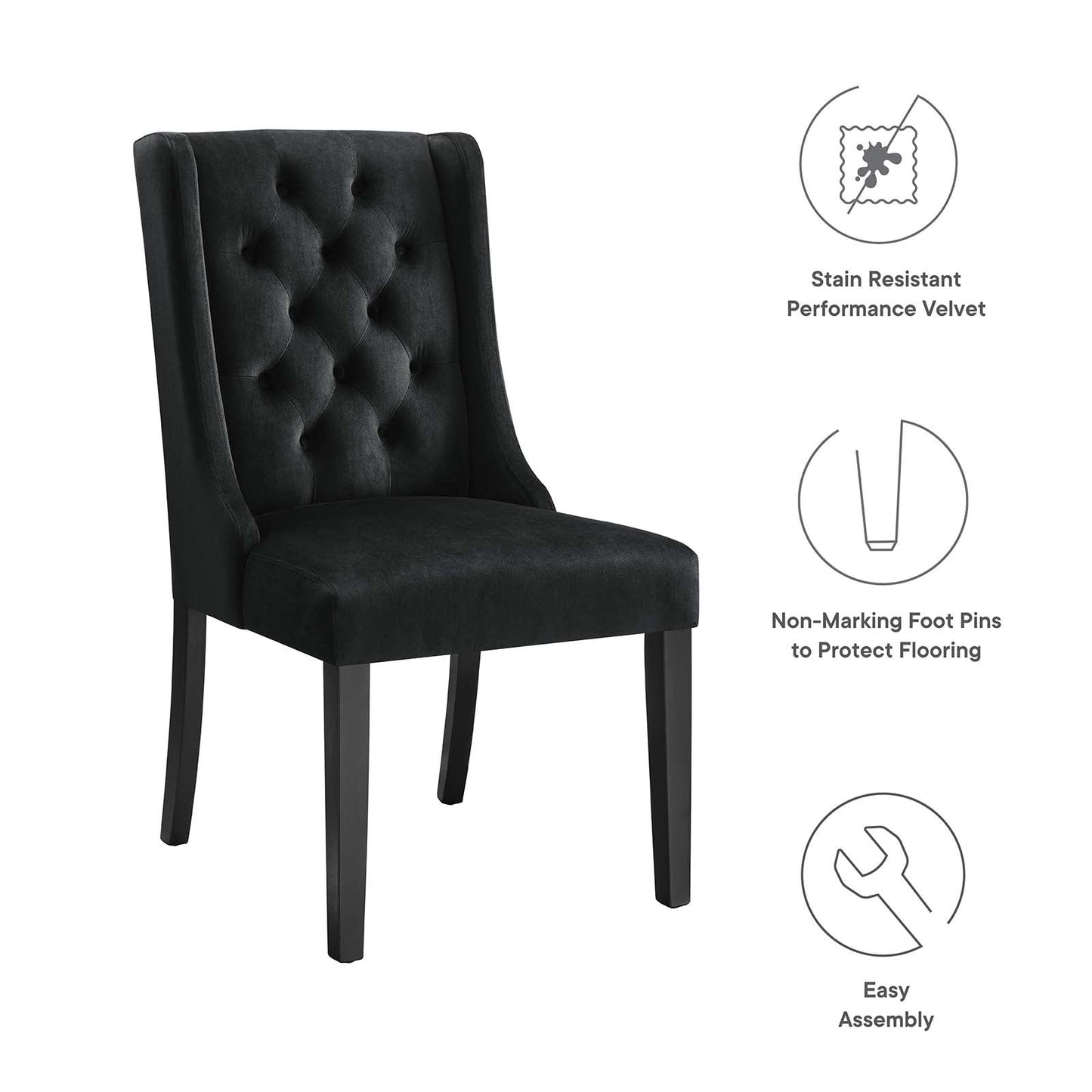 Baronet Performance Velvet Dining Chairs - Set of 2 Black EEI-5013-BLK