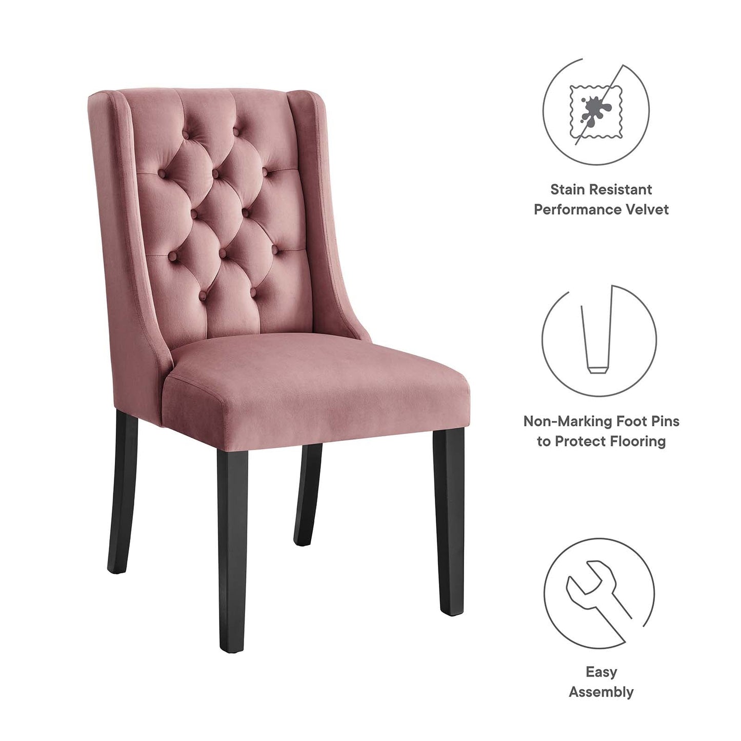 Baronet Performance Velvet Dining Chairs - Set of 2 Dusty Rose EEI-5013-DUS