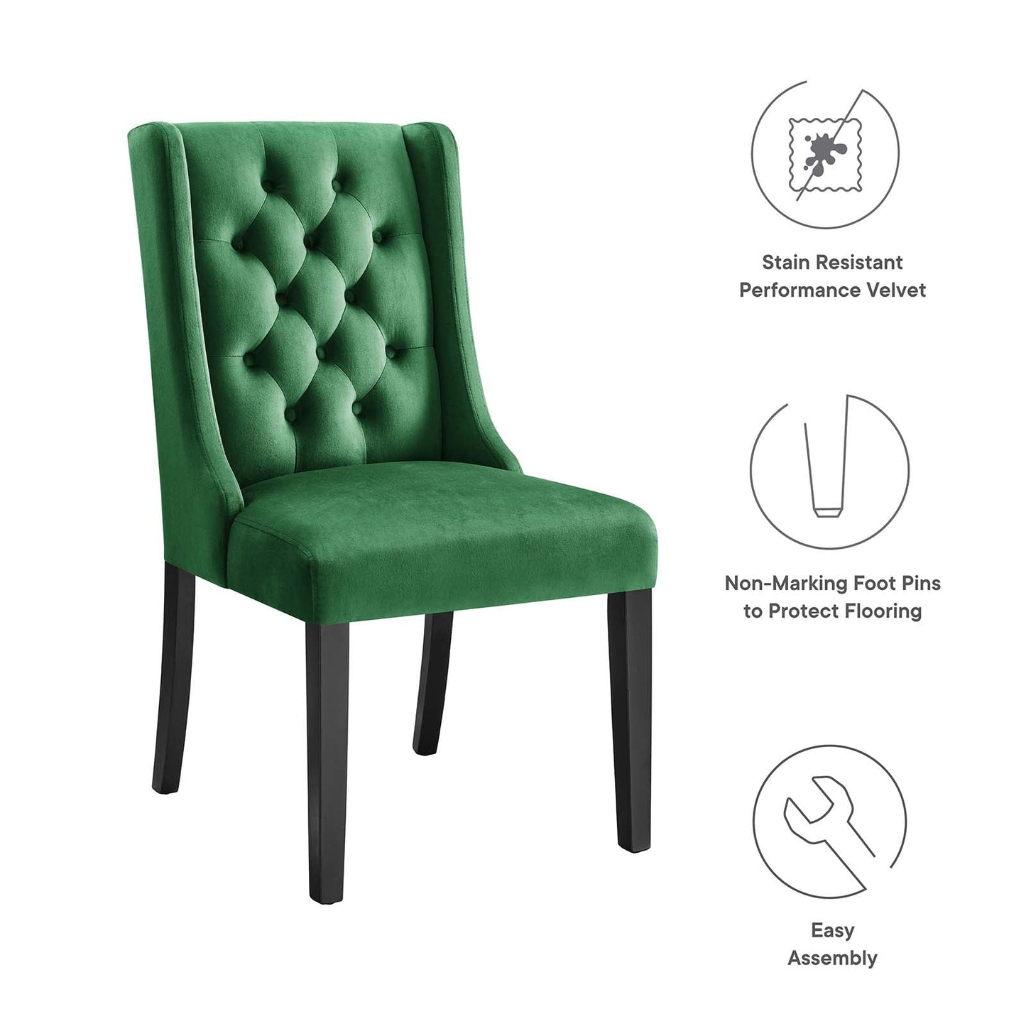 Baronet Performance Velvet Dining Chairs - Set of 2 Emerald EEI-5013-EME