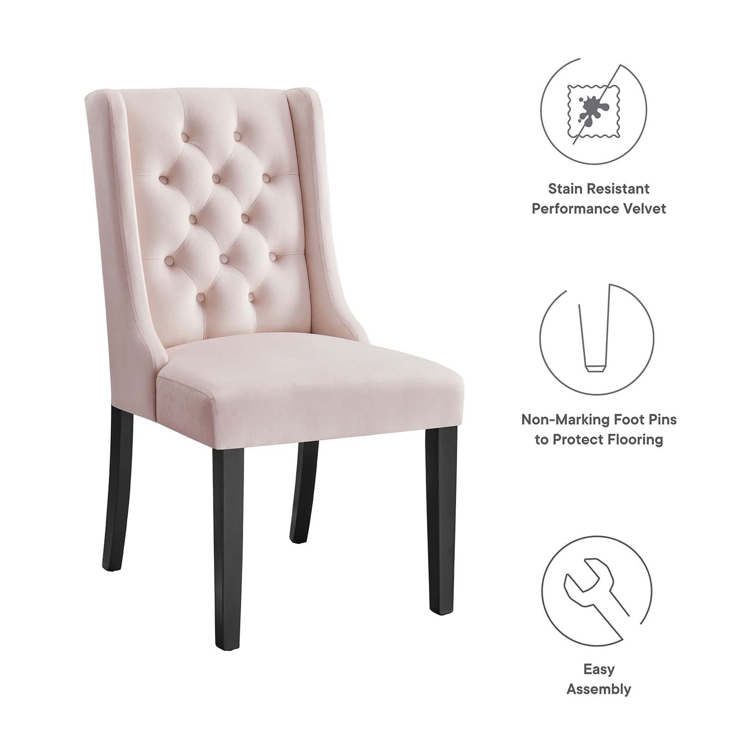 Baronet Performance Velvet Dining Chairs - Set of 2 Pink EEI-5013-PNK