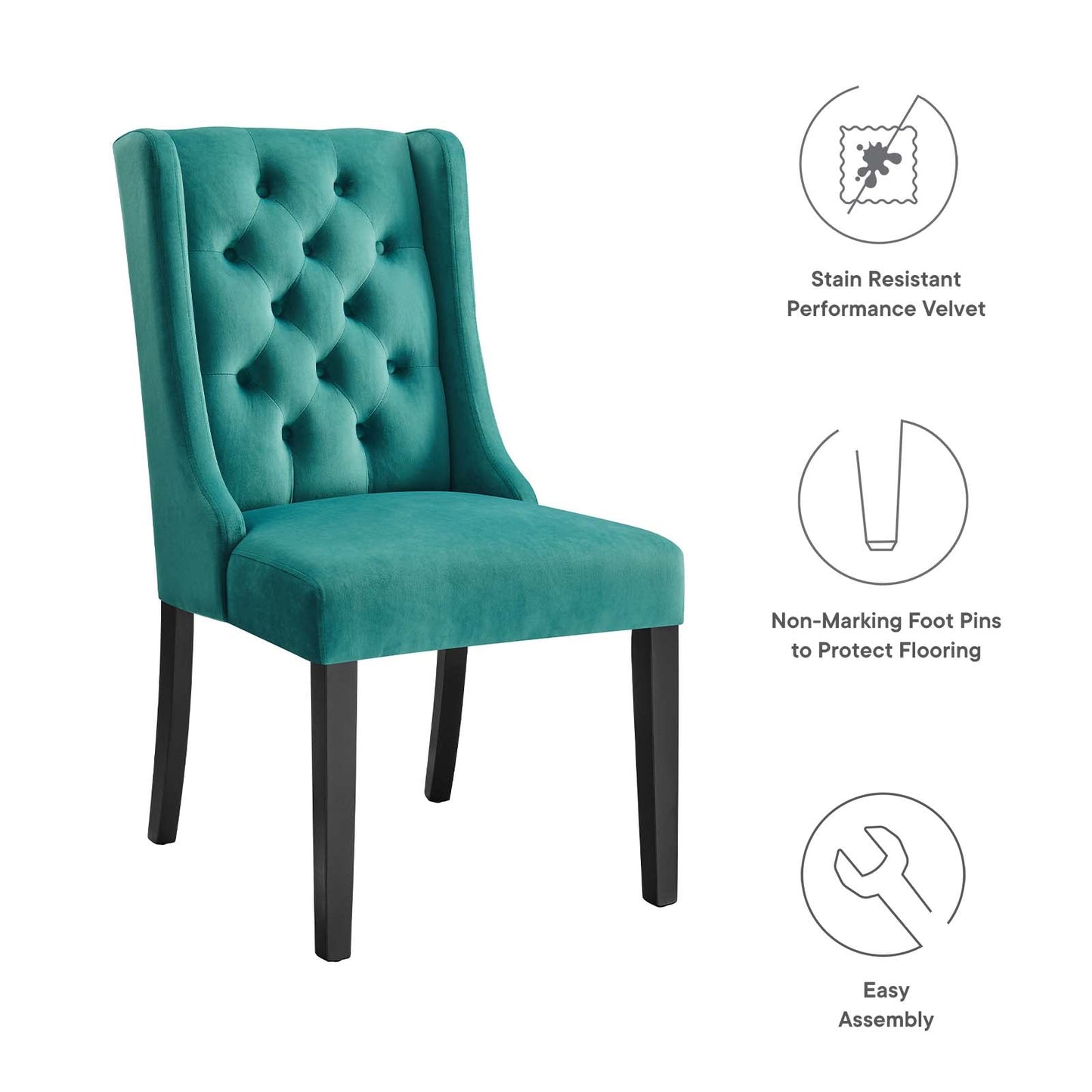 Baronet Performance Velvet Dining Chairs - Set of 2 Teal EEI-5013-TEA