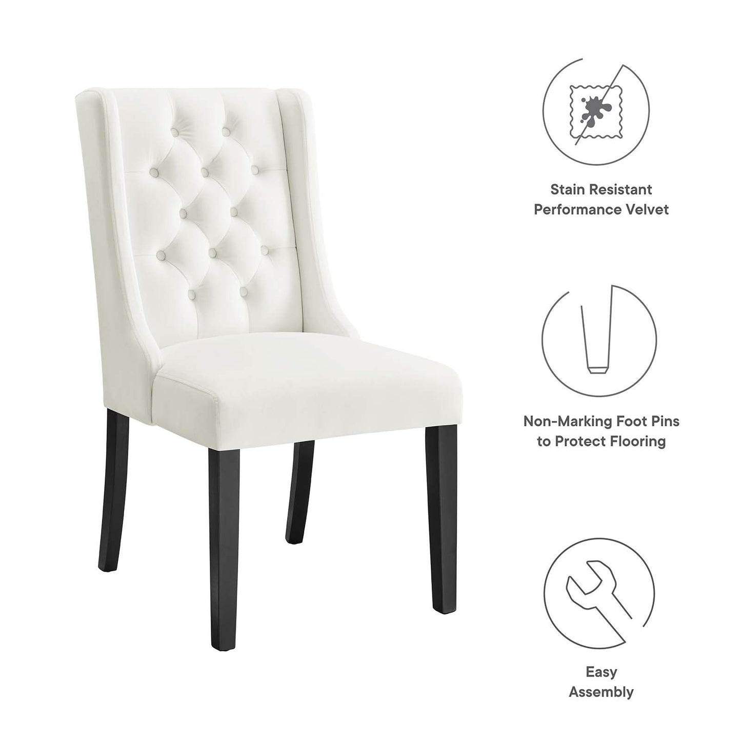 Baronet Performance Velvet Dining Chairs - Set of 2 White EEI-5013-WHI