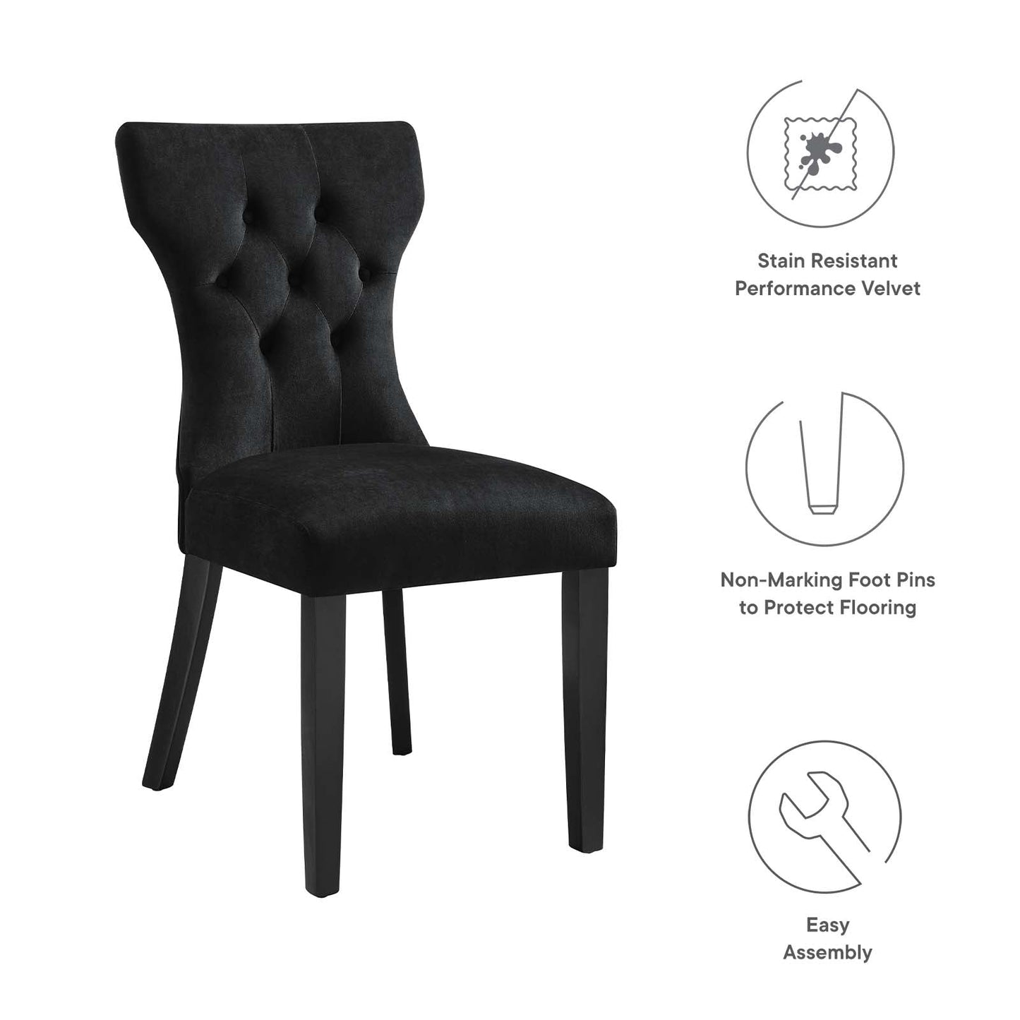 Silhouette Performance Velvet Dining Chairs - Set of 2 Black EEI-5014-BLK