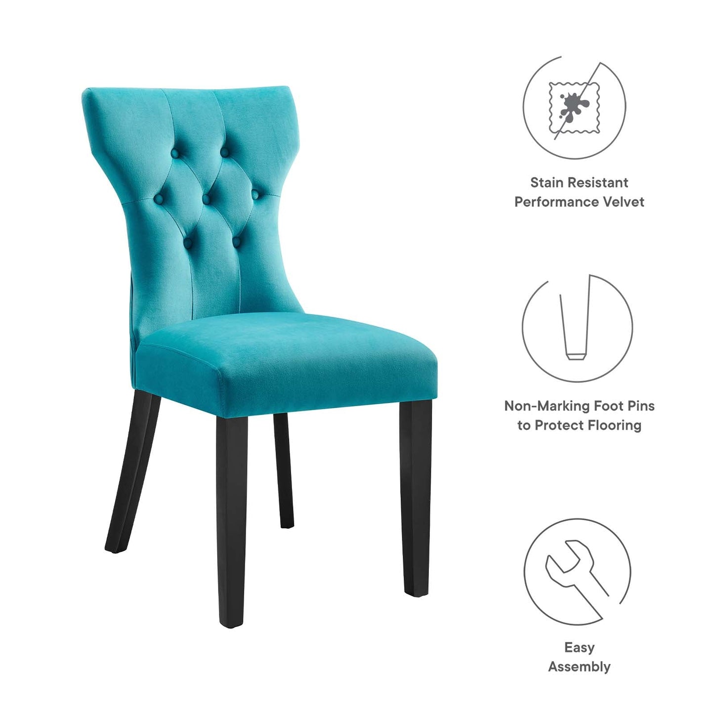 Silhouette Performance Velvet Dining Chairs - Set of 2 Blue EEI-5014-BLU