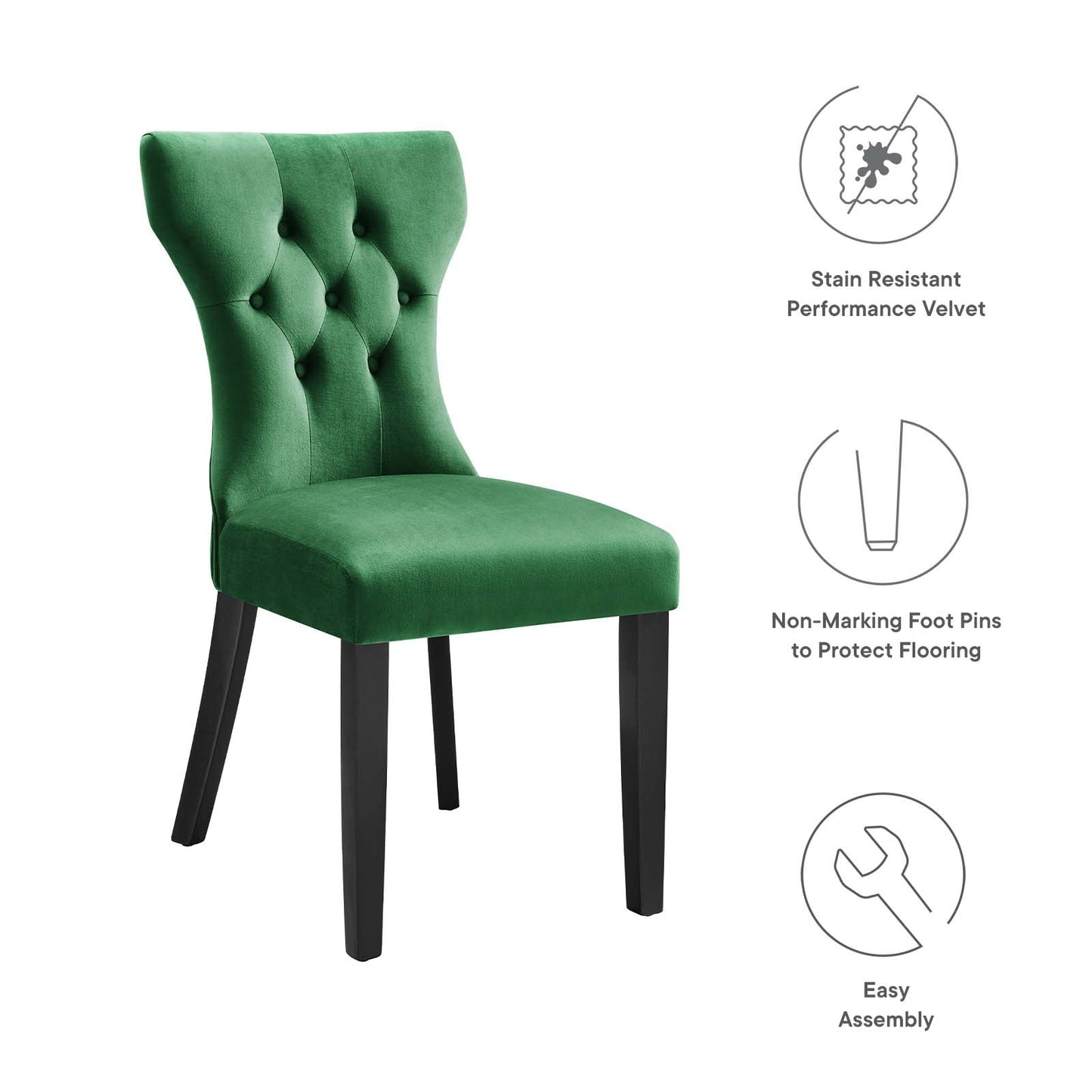 Silhouette Performance Velvet Dining Chairs - Set of 2 Emerald EEI-5014-EME