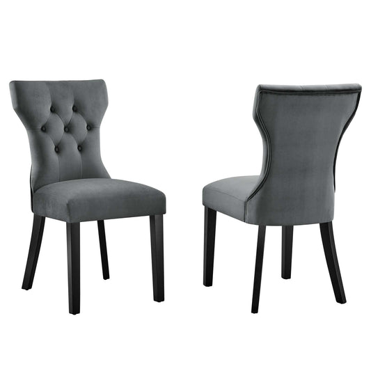 Silhouette Performance Velvet Dining Chairs - Set of 2 Gray EEI-5014-GRY