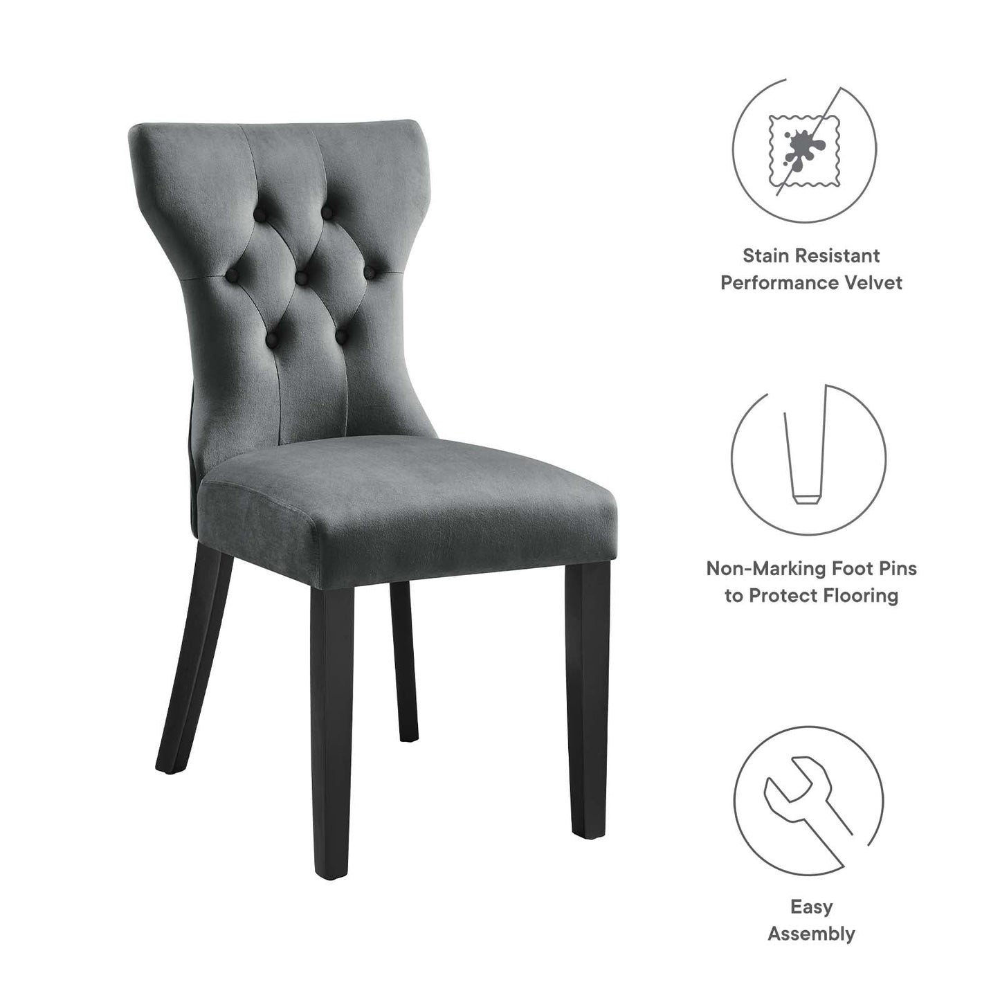 Silhouette Performance Velvet Dining Chairs - Set of 2 Gray EEI-5014-GRY