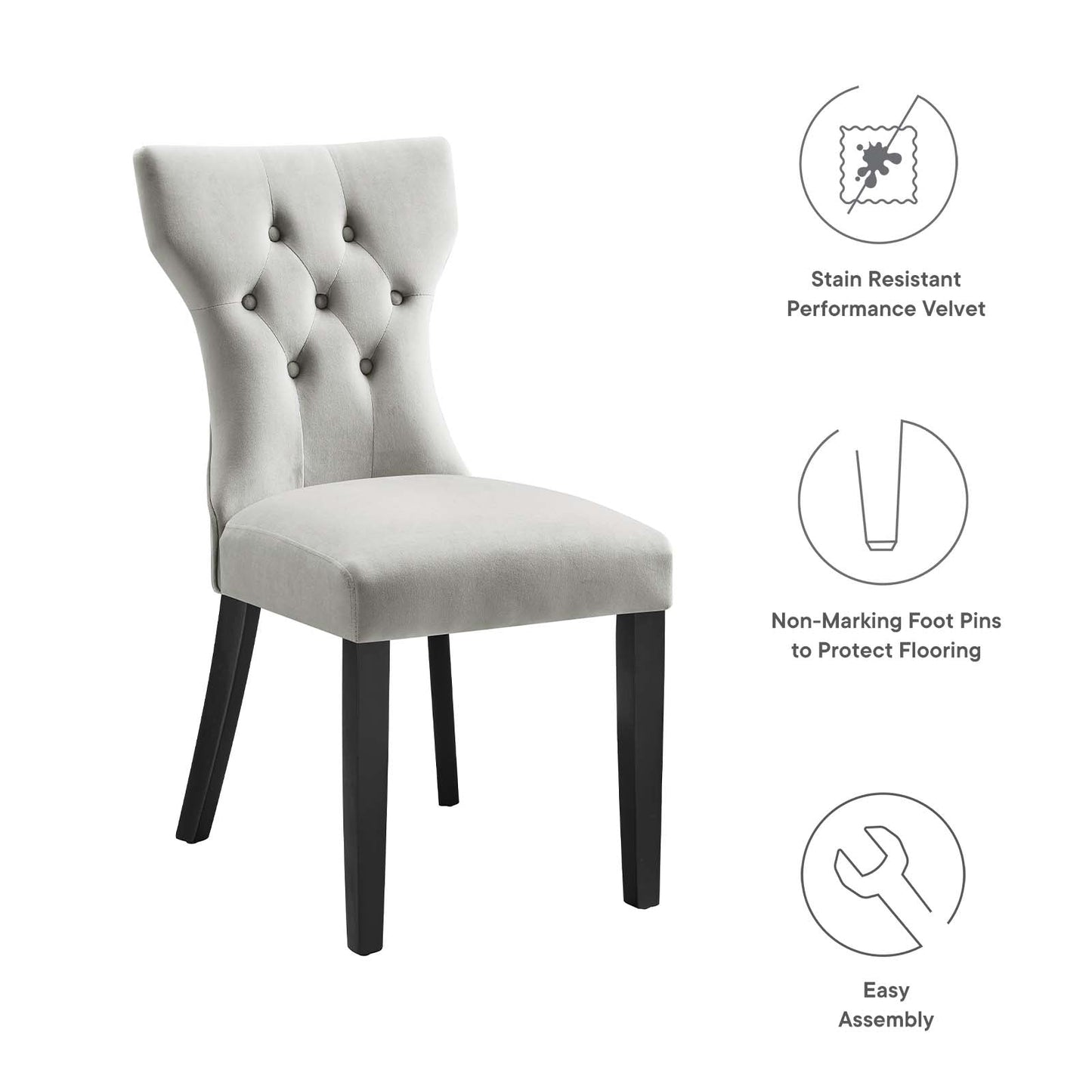 Silhouette Performance Velvet Dining Chairs - Set of 2 Light Gray EEI-5014-LGR