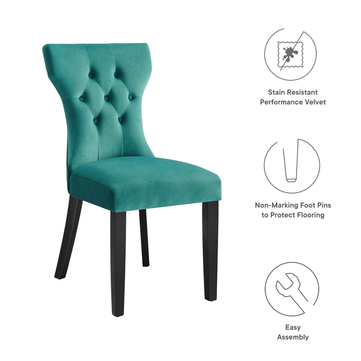 Silhouette Performance Velvet Dining Chairs - Set of 2 Teal EEI-5014-TEA