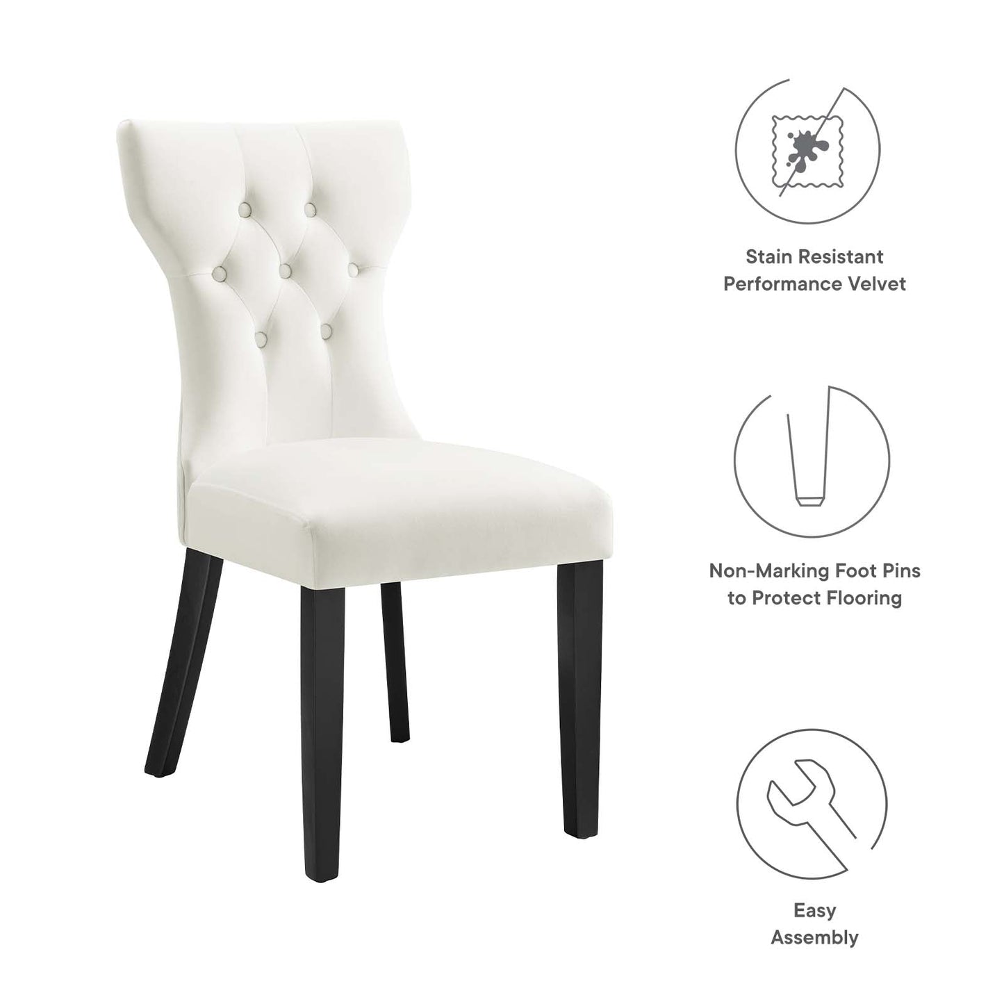 Silhouette Performance Velvet Dining Chairs - Set of 2 White EEI-5014-WHI