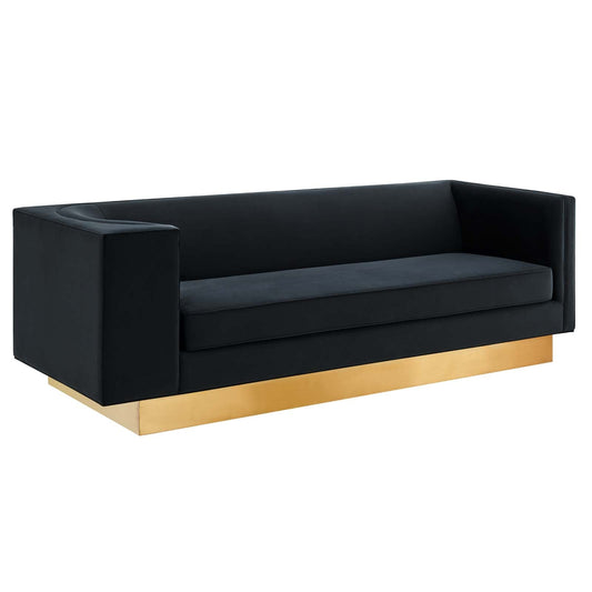 Eminence Upholstered Performance Velvet Sofa Black EEI-5016-BLK