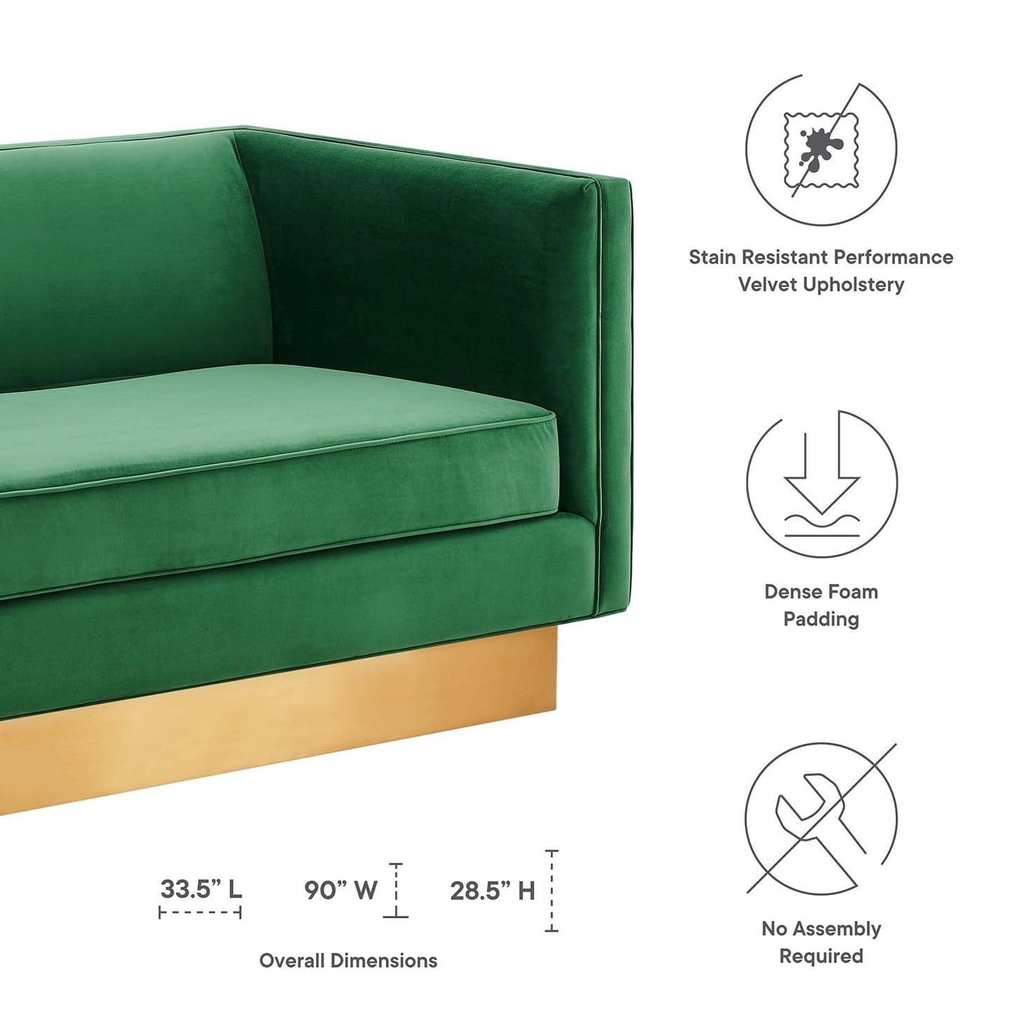 Eminence Upholstered Performance Velvet Sofa Emerald EEI-5016-EME