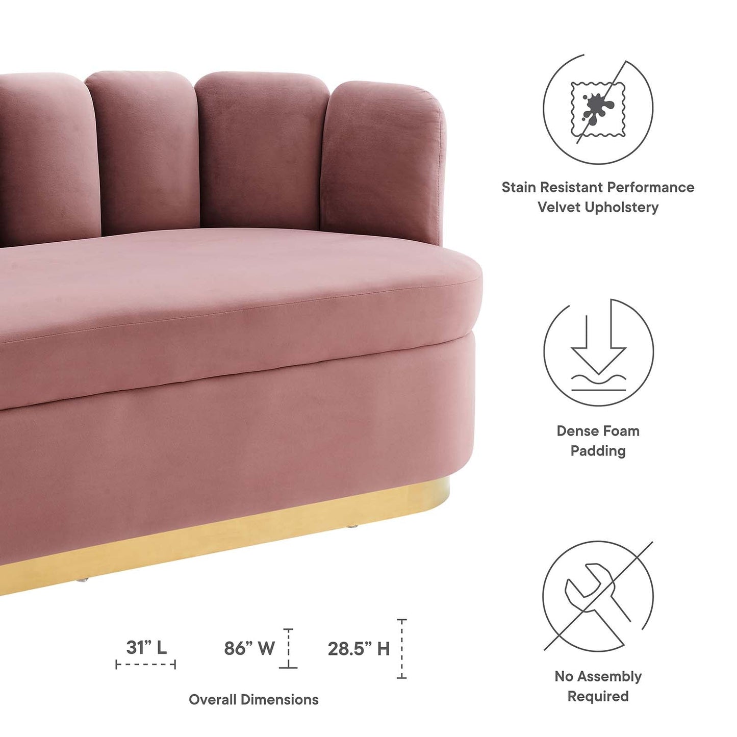 Victoria Channel Tufted Performance Velvet Sofa Dusty Rose EEI-5017-DUS