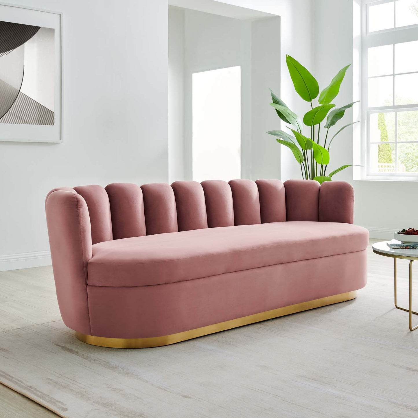 Victoria Channel Tufted Performance Velvet Sofa Dusty Rose EEI-5017-DUS