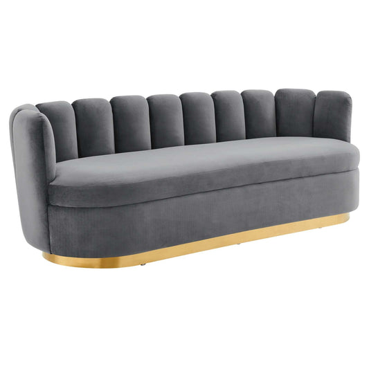 Victoria Channel Tufted Performance Velvet Sofa Gray EEI-5017-GRY