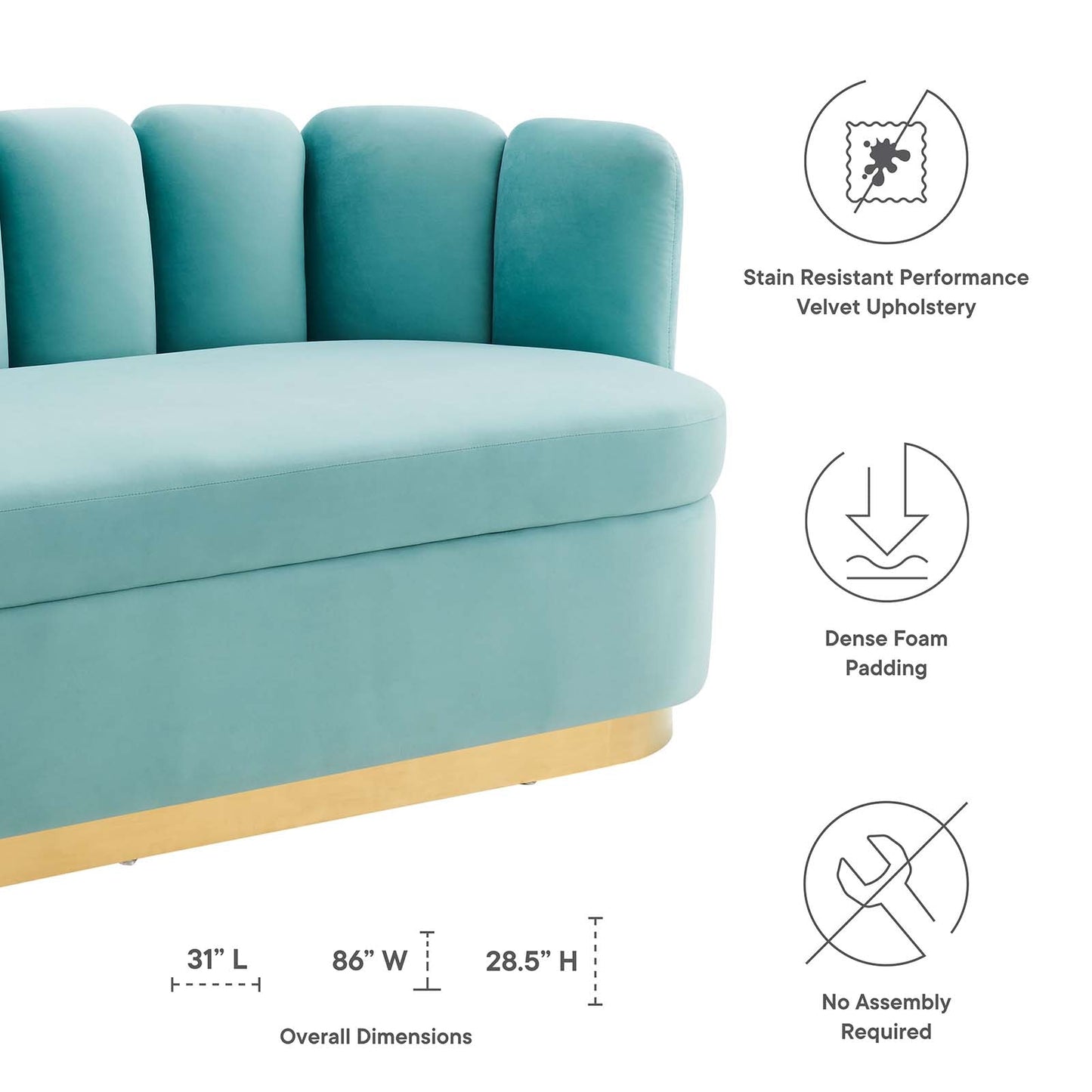 Victoria Channel Tufted Performance Velvet Sofa Mint EEI-5017-MIN