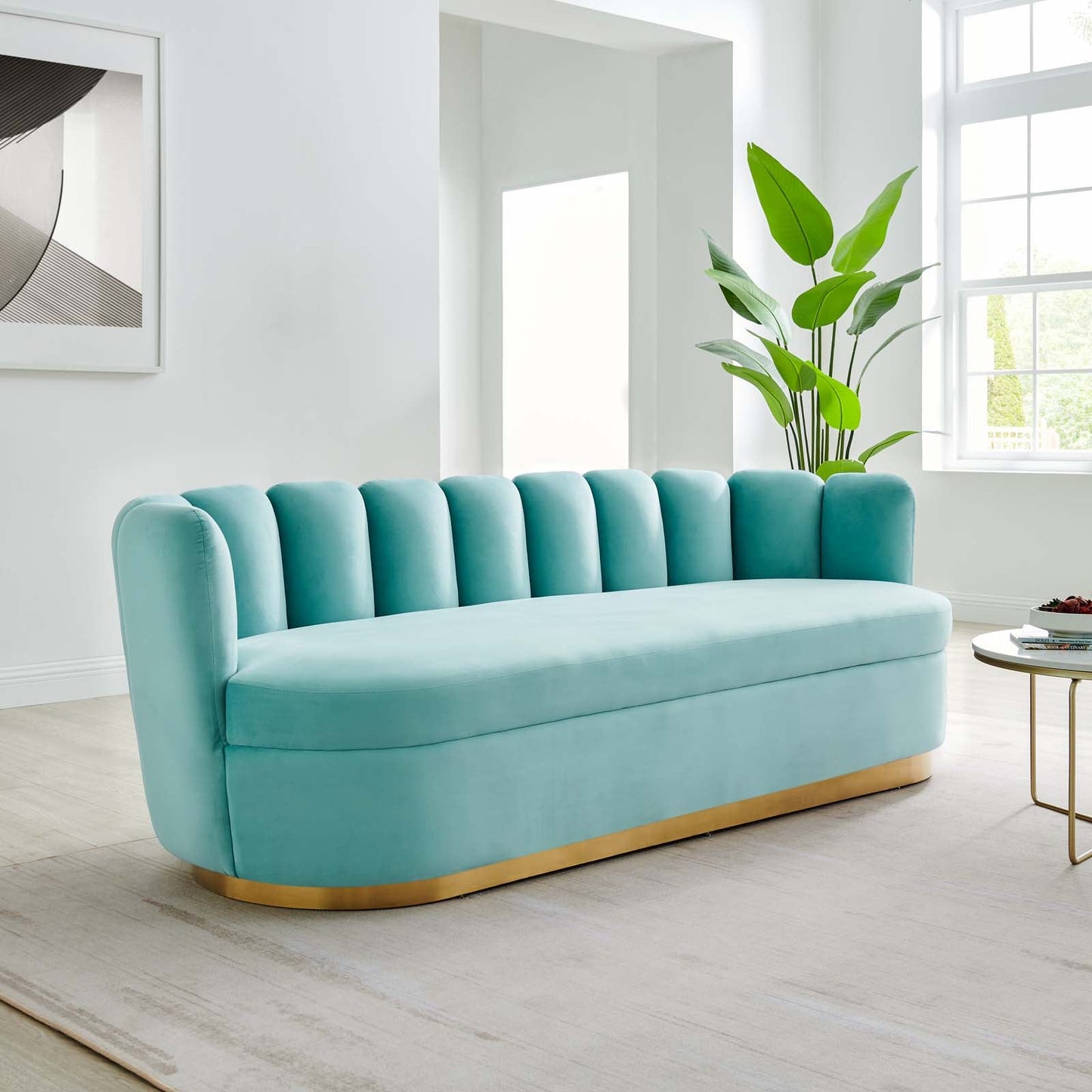 Victoria Channel Tufted Performance Velvet Sofa Mint EEI-5017-MIN