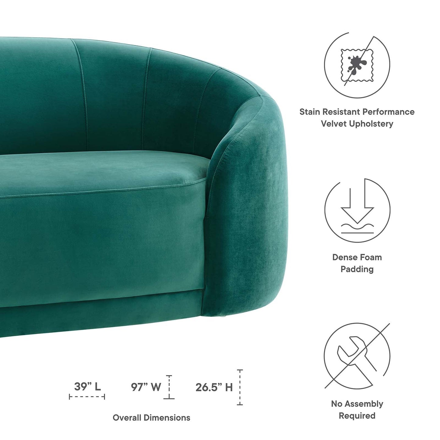 Contessa Performance Velvet Sofa Teal EEI-5018-TEA