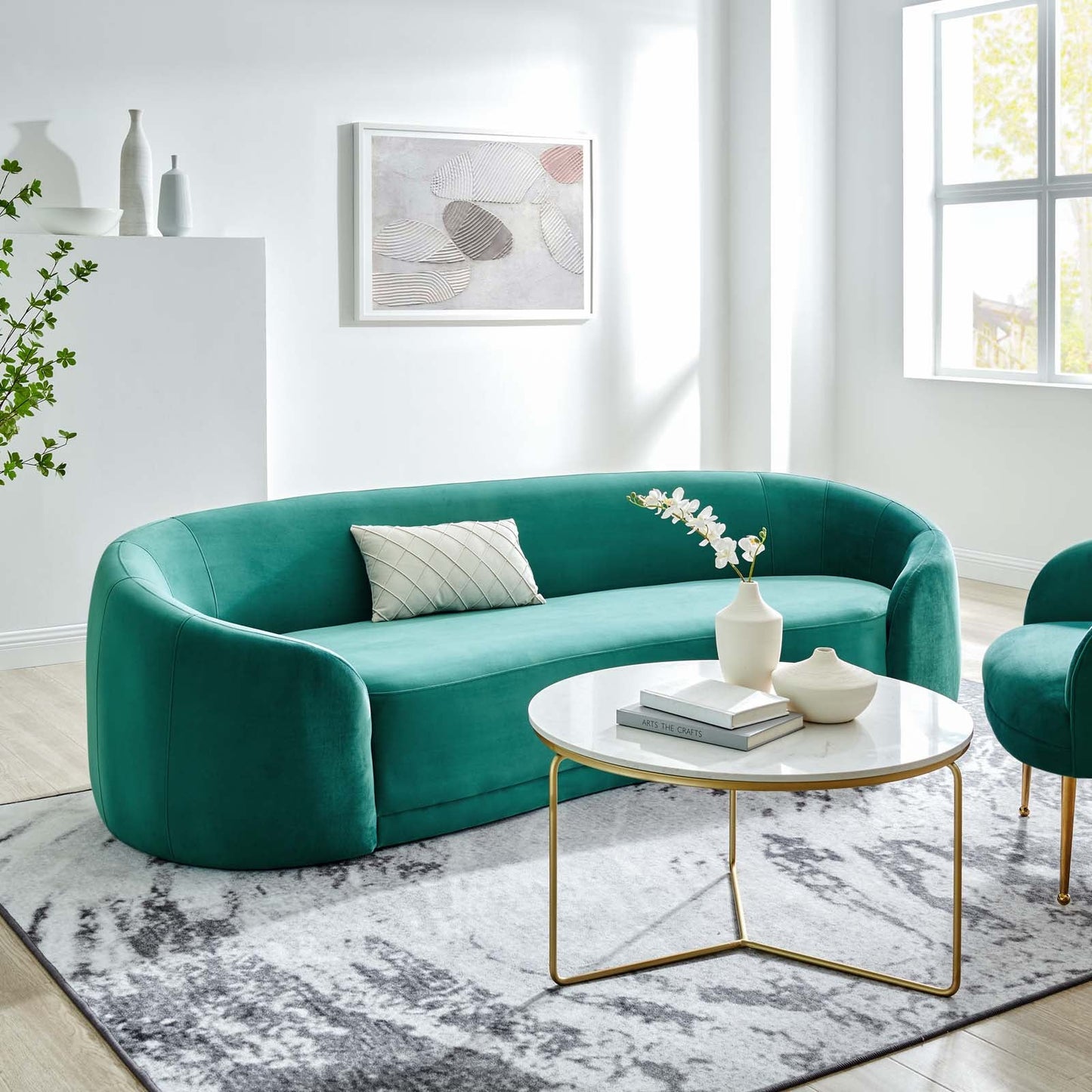 Contessa Performance Velvet Sofa Teal EEI-5018-TEA