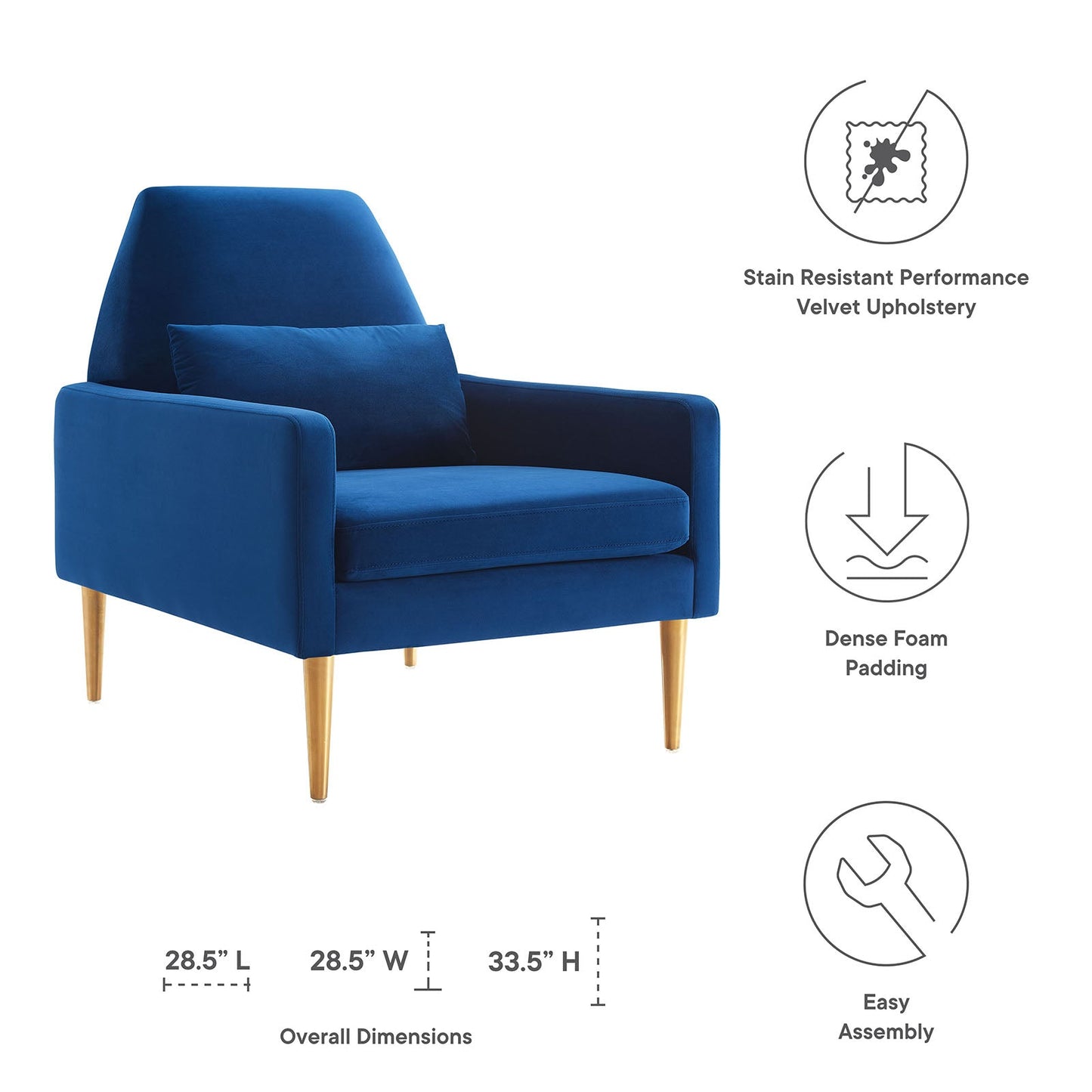 Liliana Performance Velvet Armchair Navy EEI-5021-NAV