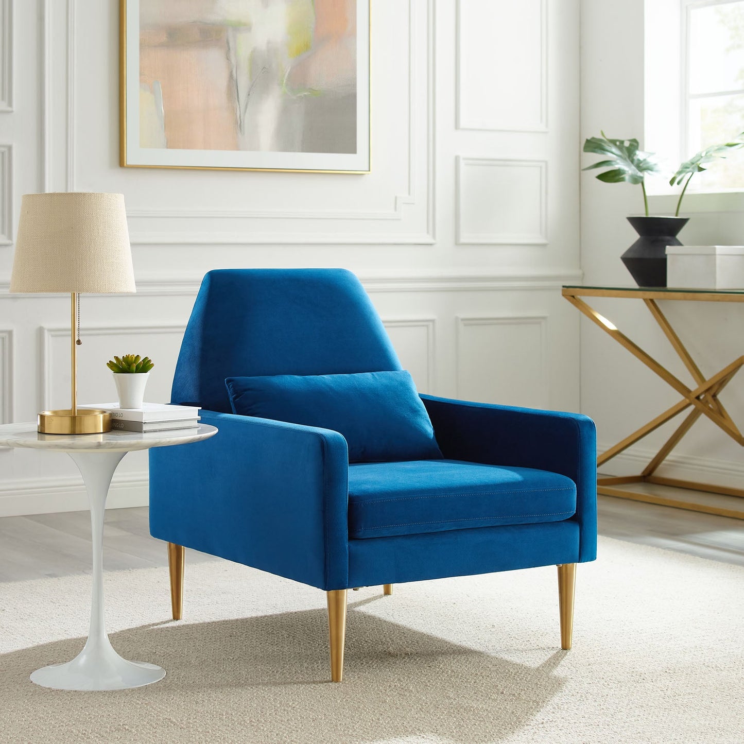 Liliana Performance Velvet Armchair Navy EEI-5021-NAV