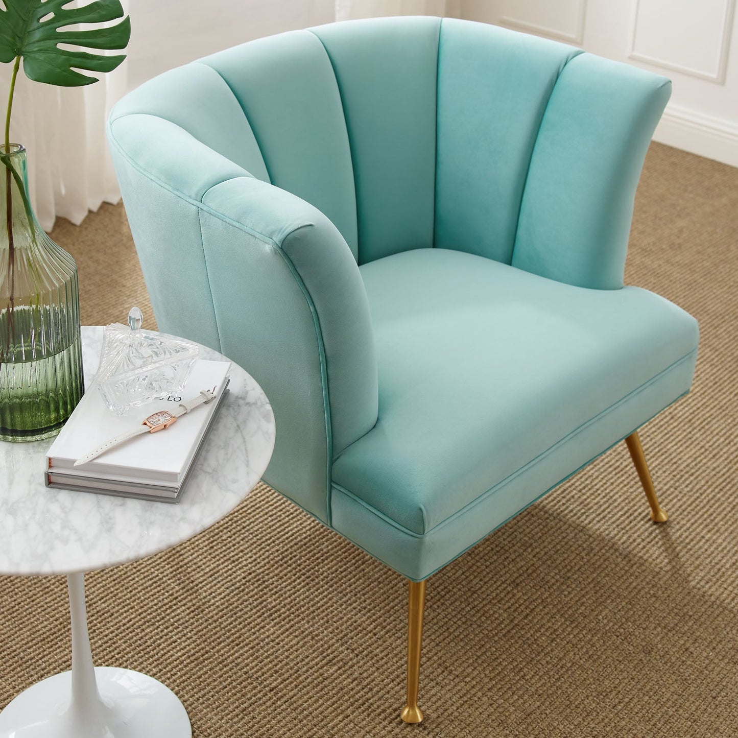 Veronica Channel Tufted Performance Velvet Armchair Mint EEI-5023-MIN