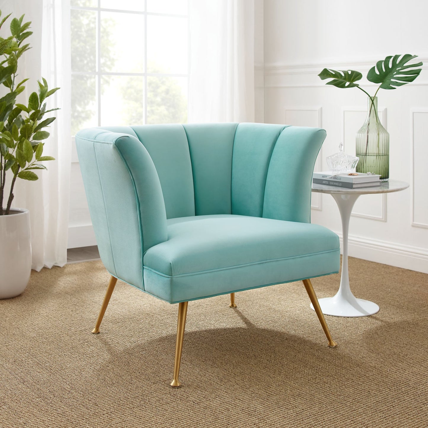 Veronica Channel Tufted Performance Velvet Armchair Mint EEI-5023-MIN