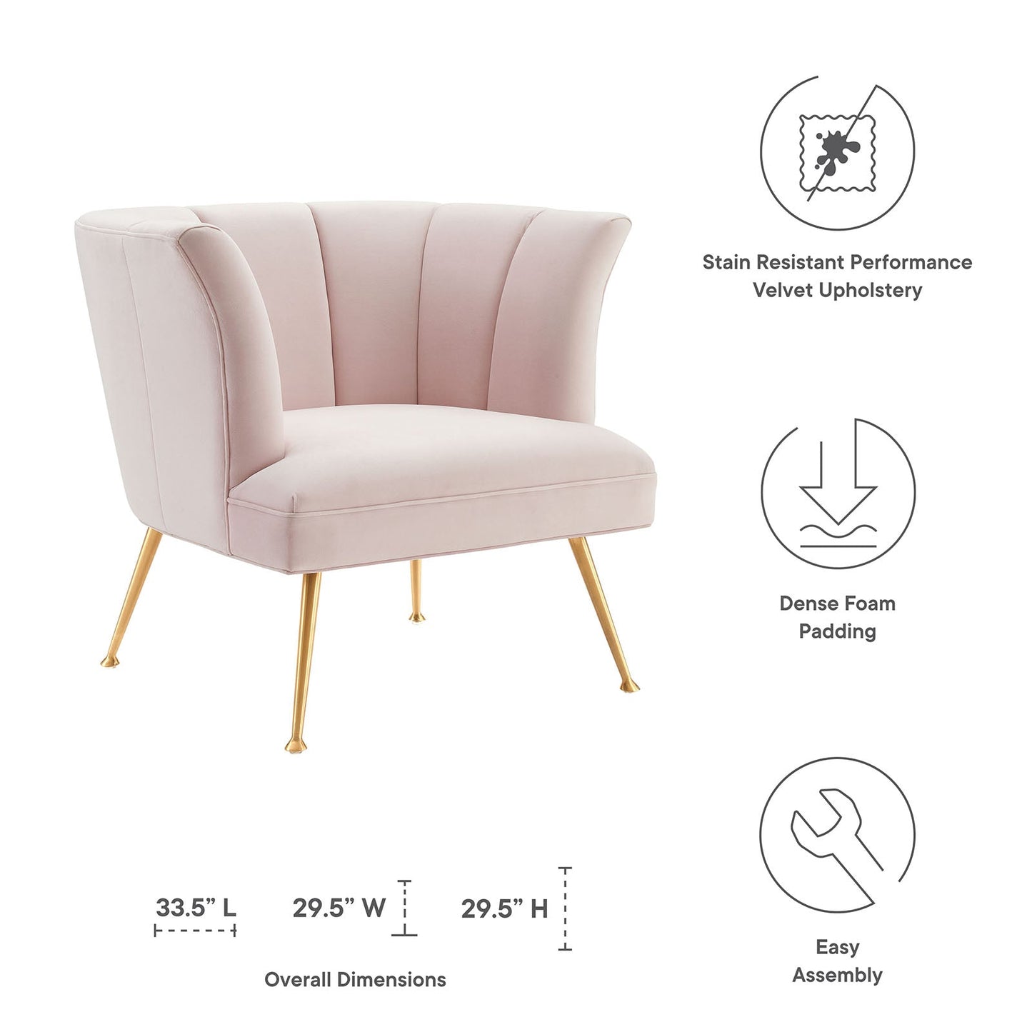 Veronica Channel Tufted Performance Velvet Armchair Pink EEI-5023-PNK