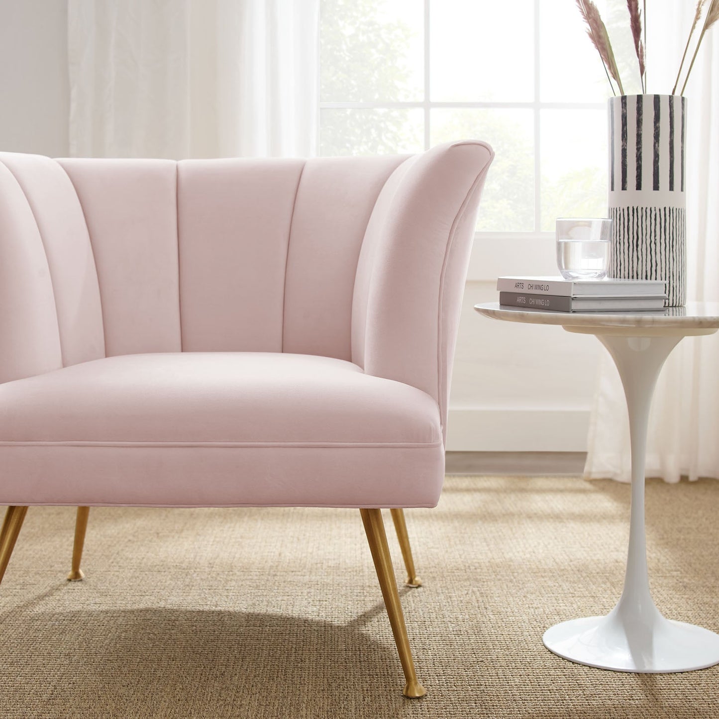 Veronica Channel Tufted Performance Velvet Armchair Pink EEI-5023-PNK