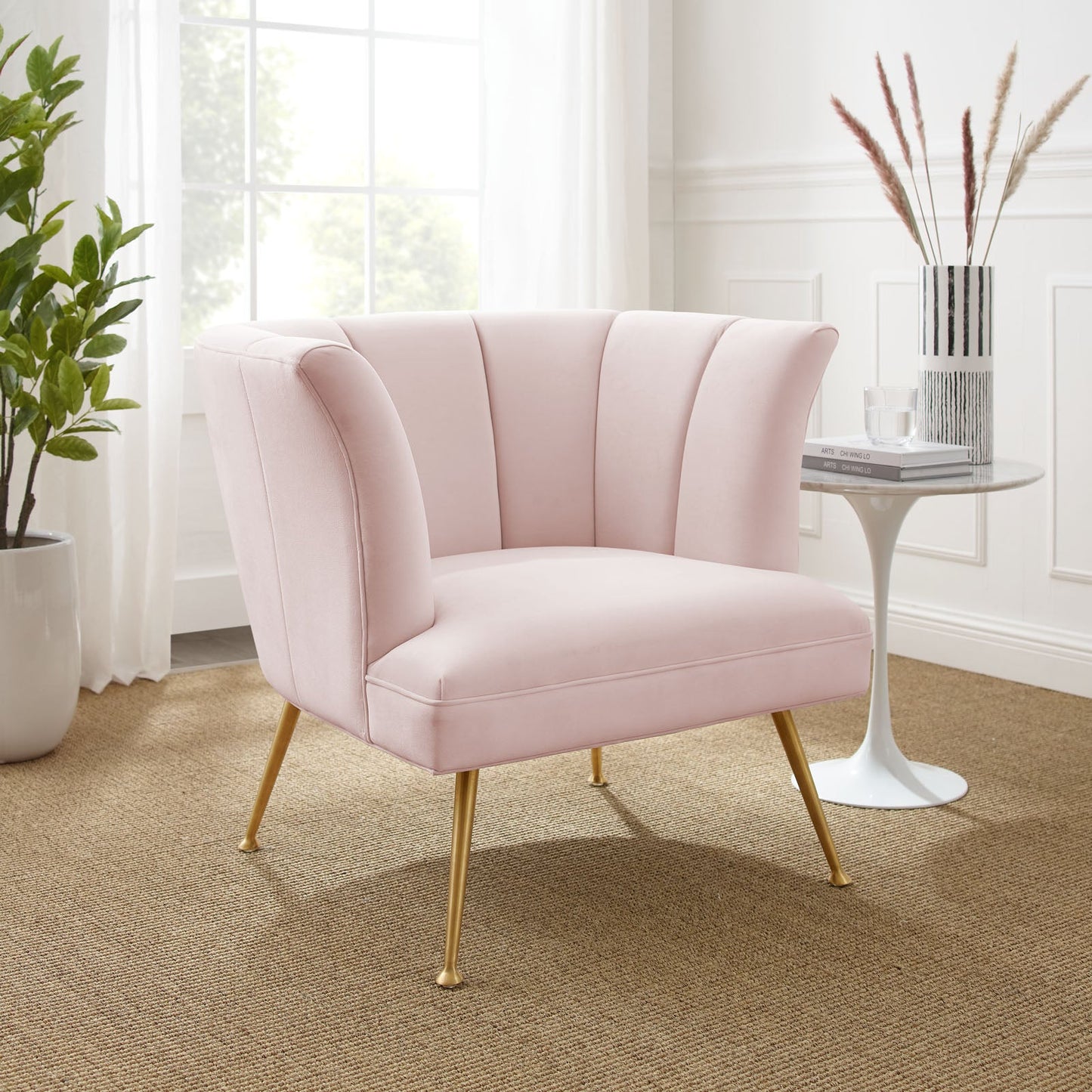 Veronica Channel Tufted Performance Velvet Armchair Pink EEI-5023-PNK