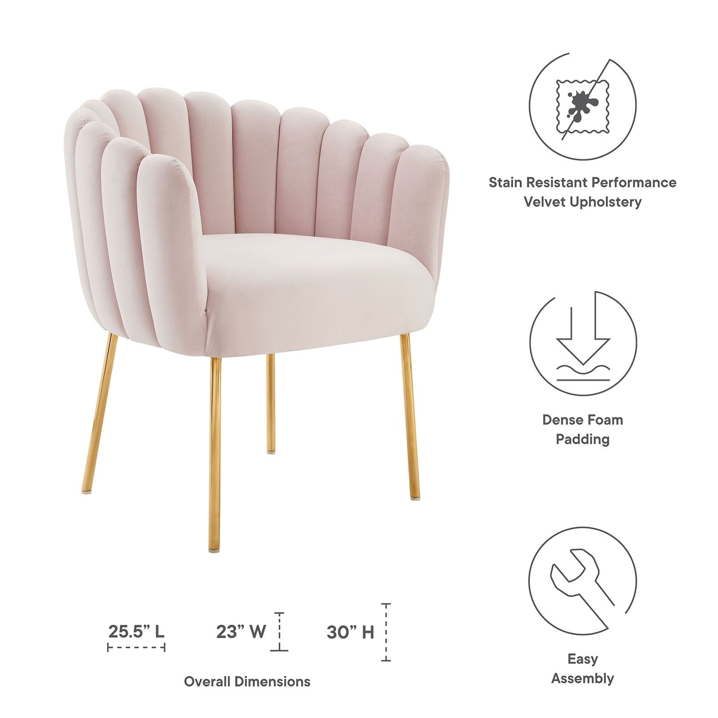 Sanna Channel Tufted Performance Velvet Armchair Pink EEI-5024-PNK