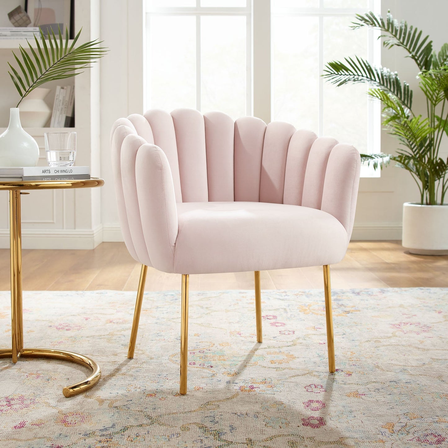 Sanna Channel Tufted Performance Velvet Armchair Pink EEI-5024-PNK