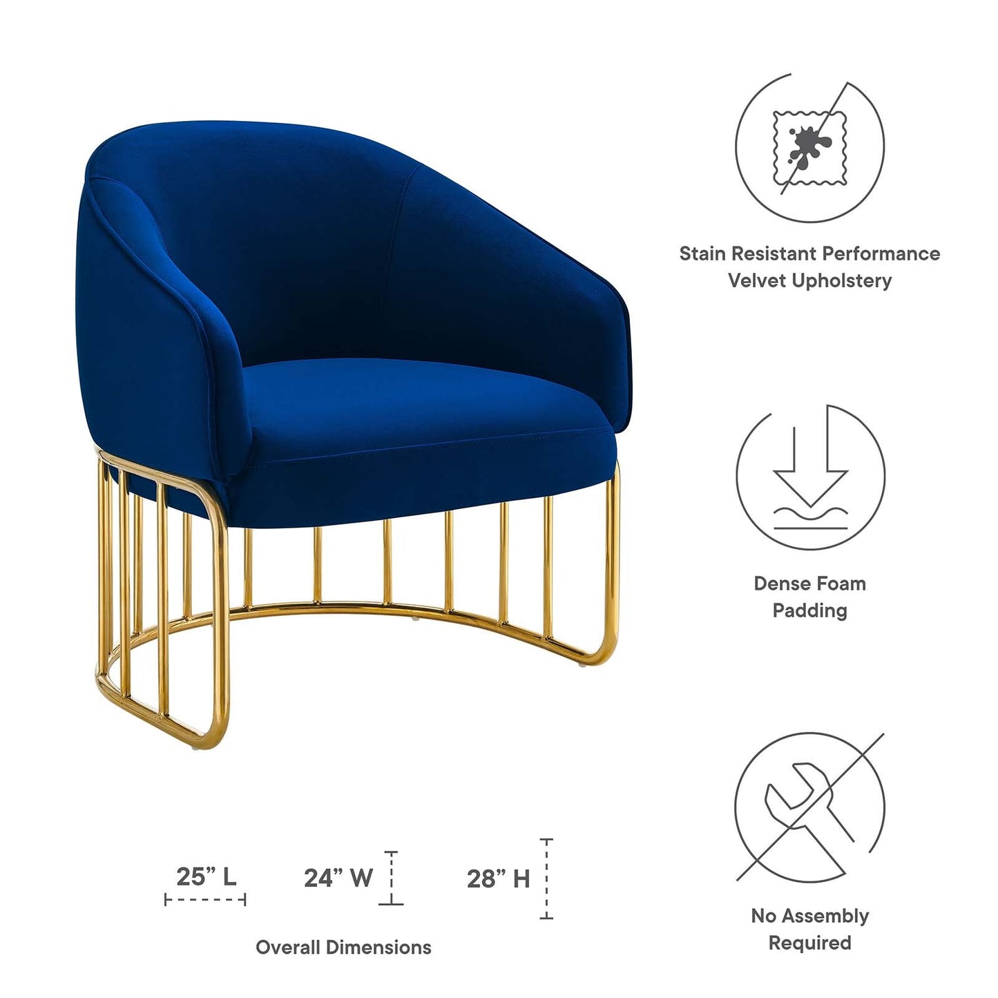 Legacy Performance Velvet Armchair Navy EEI-5025-NAV