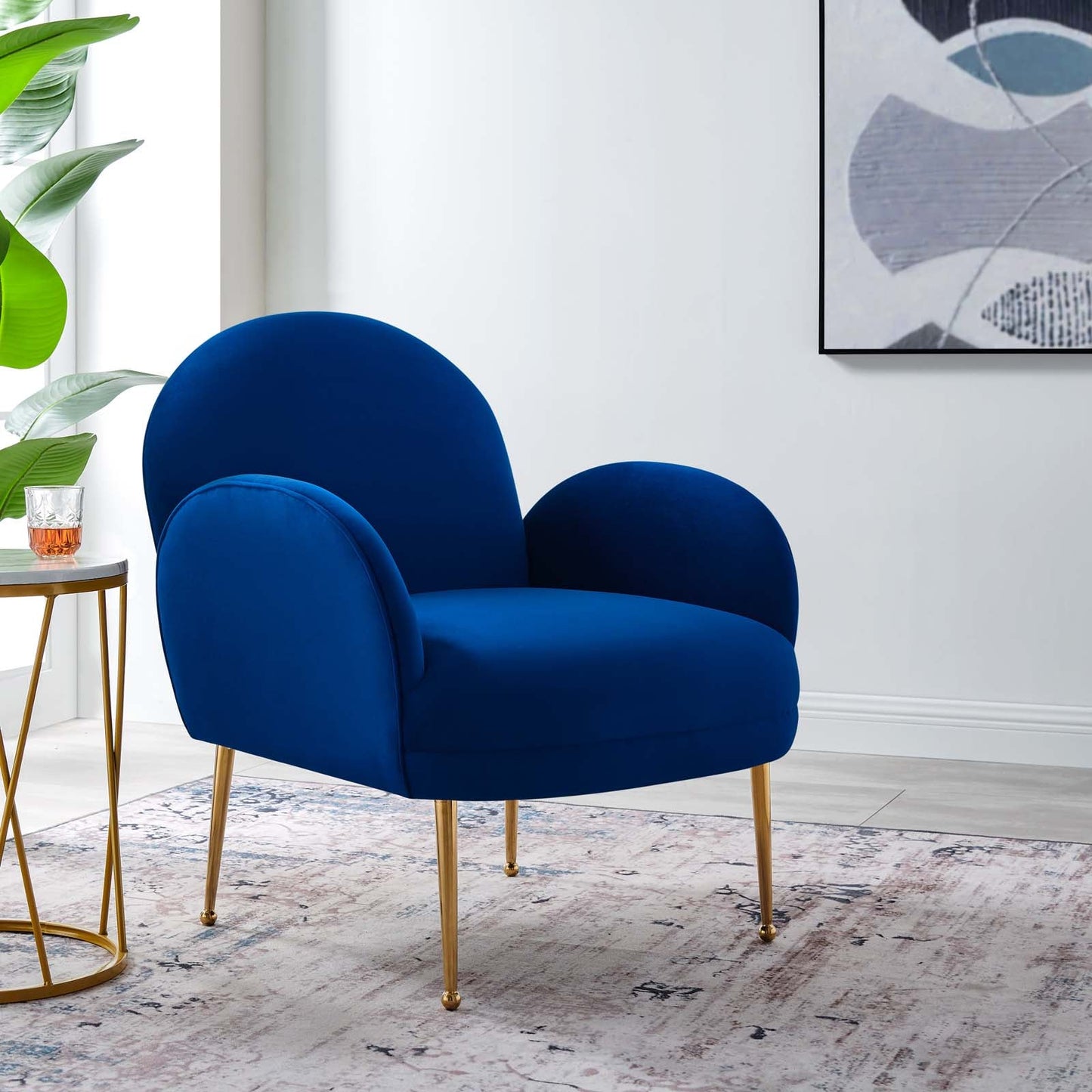 Transcend Performance Velvet Armchair Navy EEI-5026-NAV