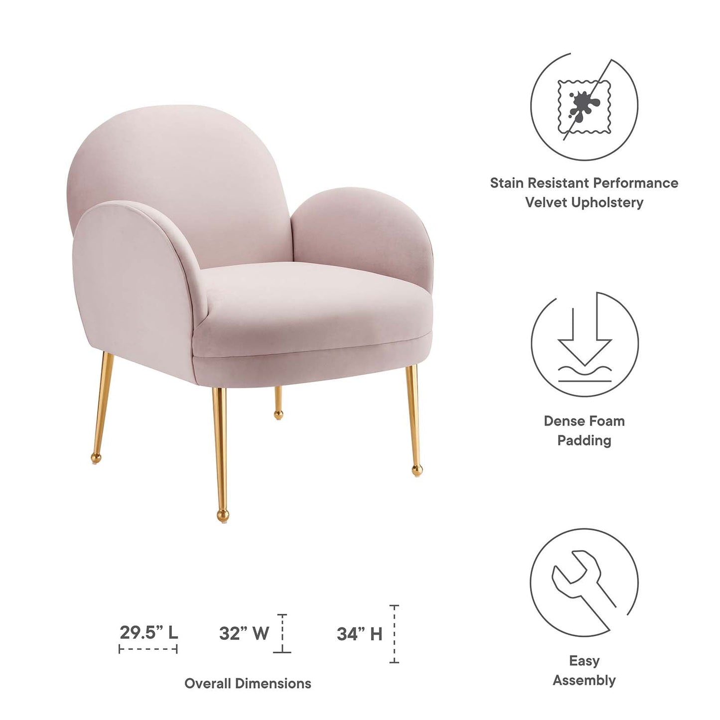 Transcend Performance Velvet Armchair Pink EEI-5026-PNK