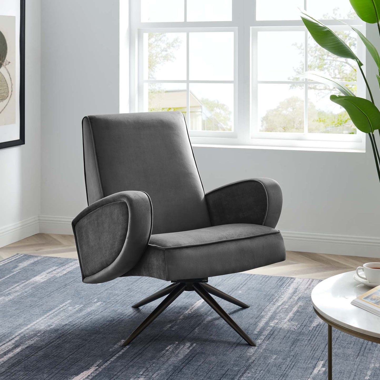 Superior Performance Velvet Swivel Chair Gray EEI-5027-GRY