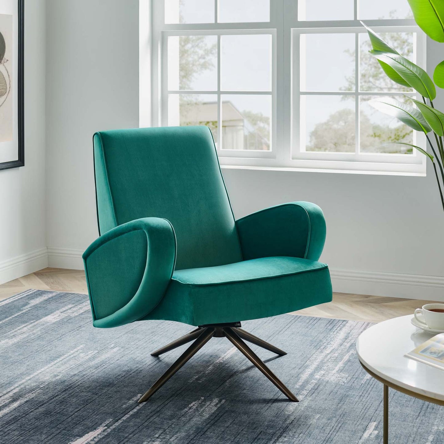 Superior Performance Velvet Swivel Chair Teal EEI-5027-TEA