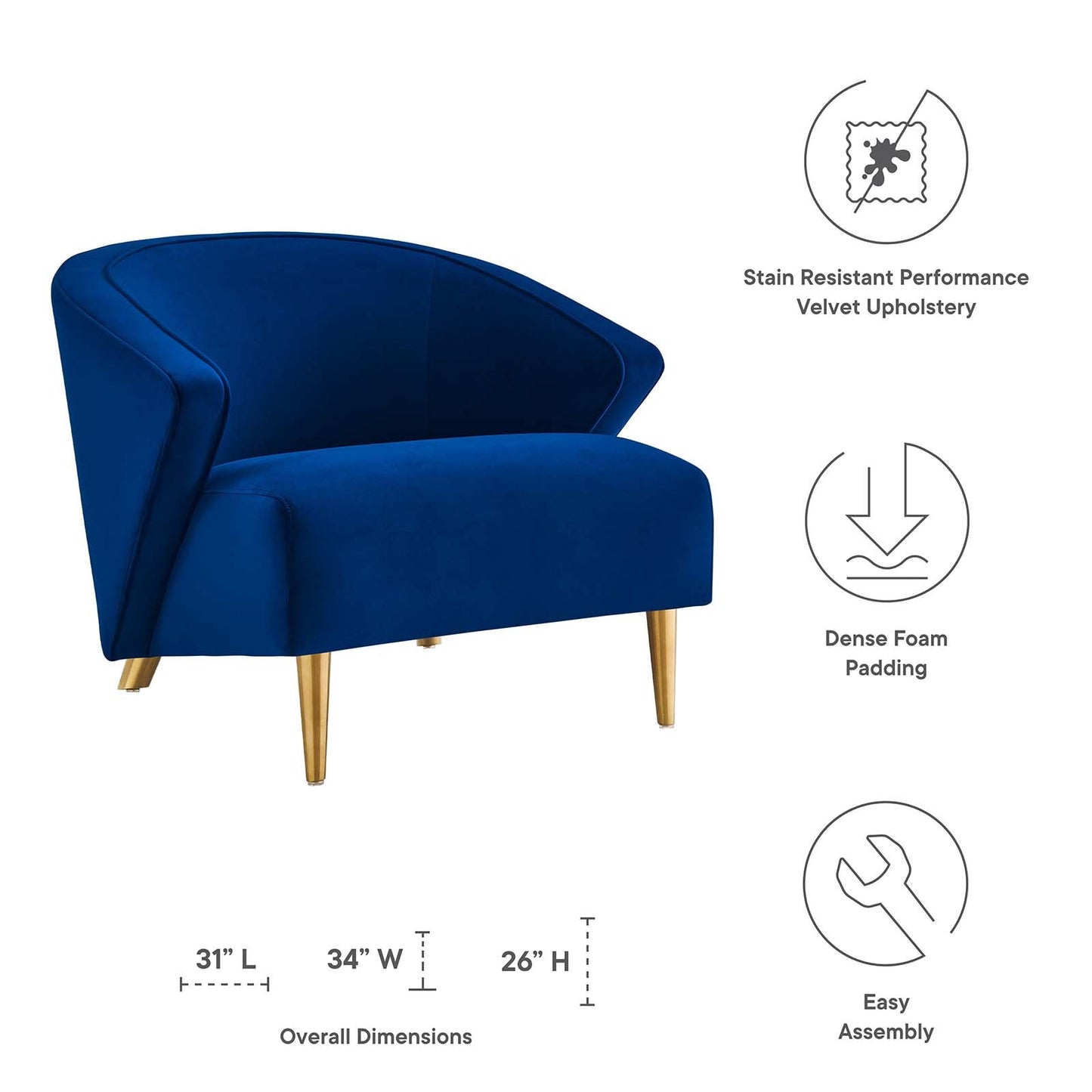 Odyssey Performance Velvet Armchair Navy EEI-5038-NAV