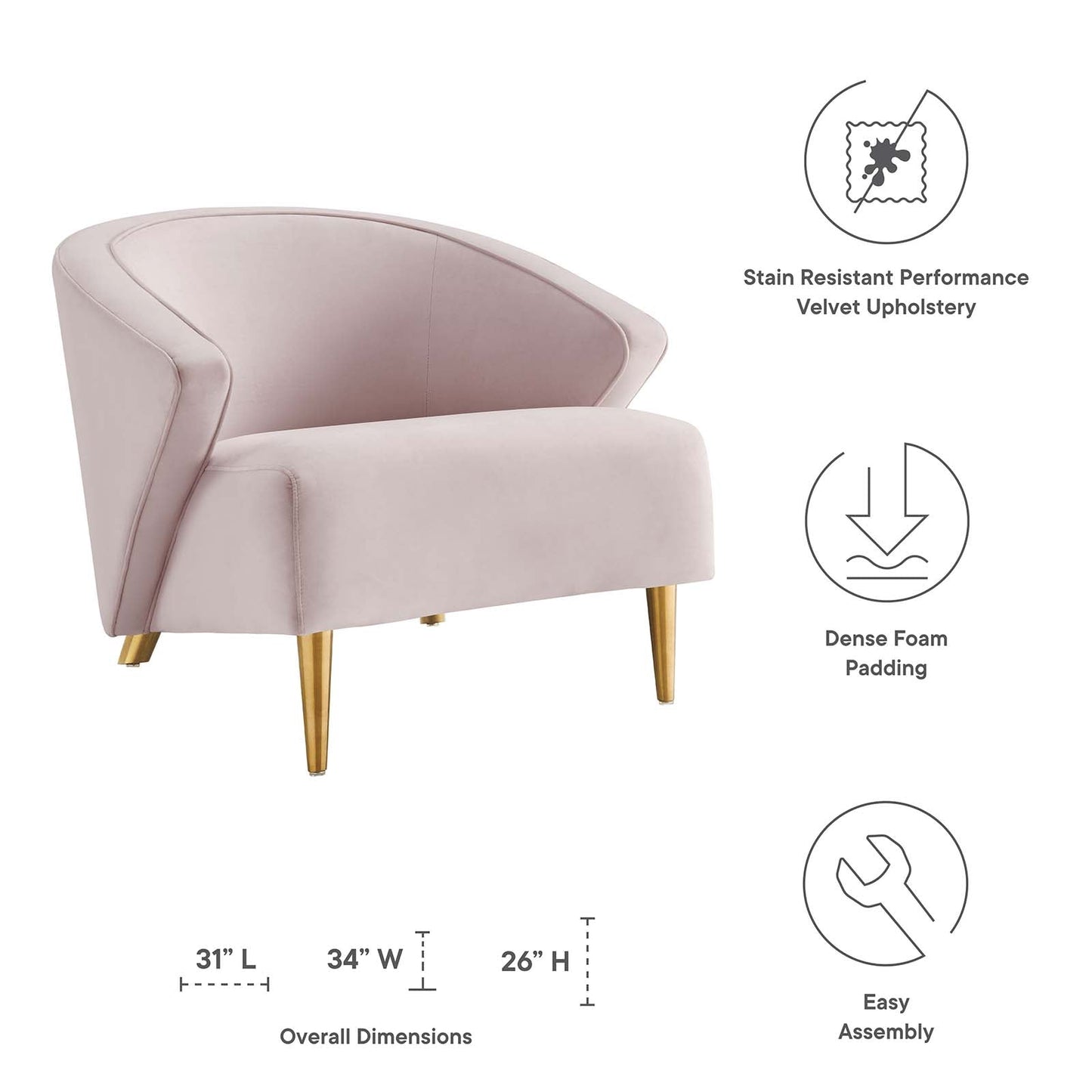 Odyssey Performance Velvet Armchair Pink EEI-5038-PNK