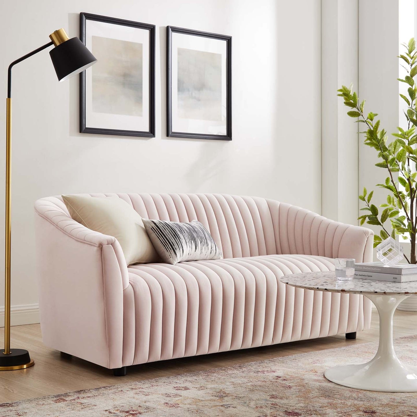 Announce Performance Velvet Channel Tufted Loveseat Pink EEI-5054-PNK