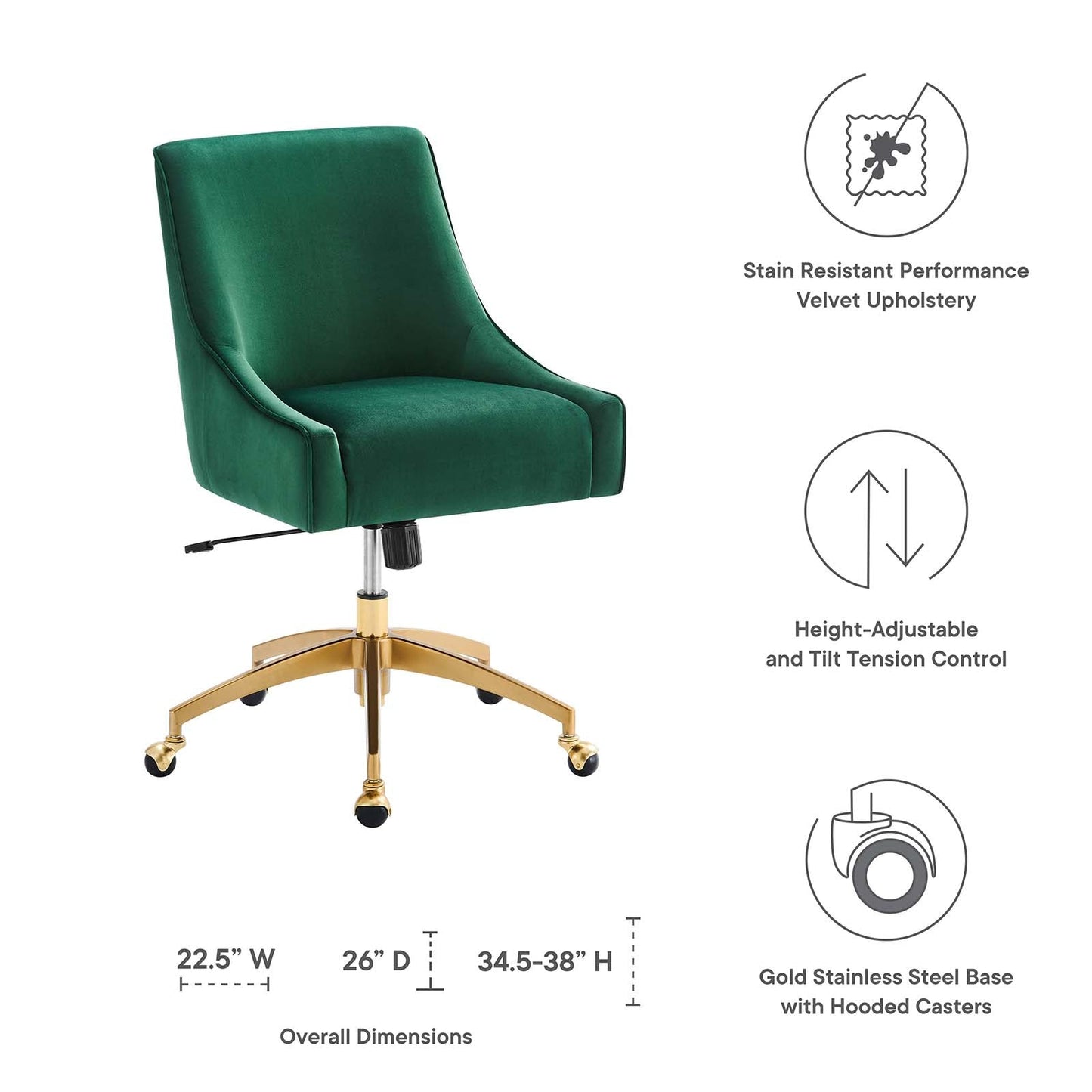 Discern Performance Velvet Office Chair Green EEI-5079-GRN