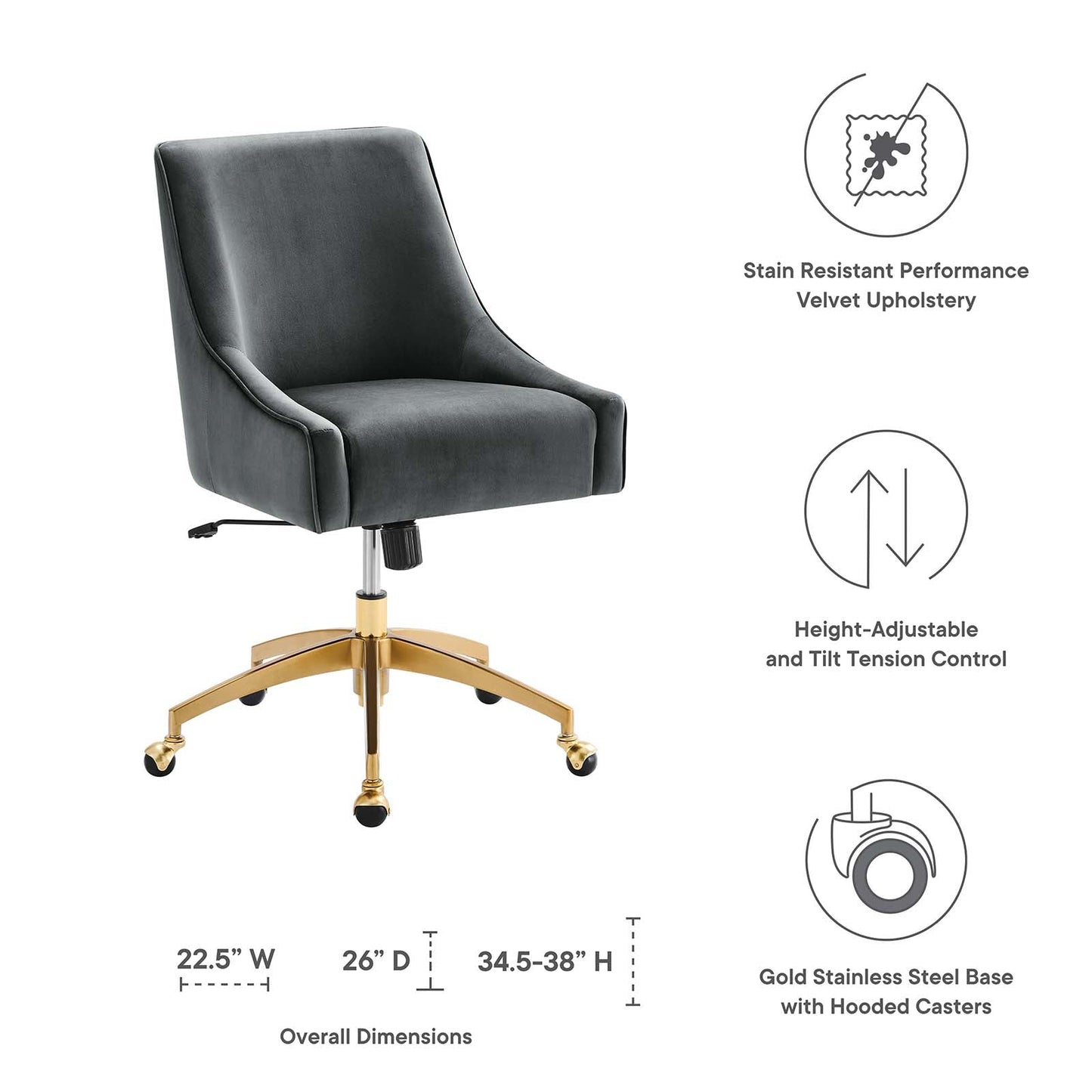 Discern Performance Velvet Office Chair Gray EEI-5079-GRY