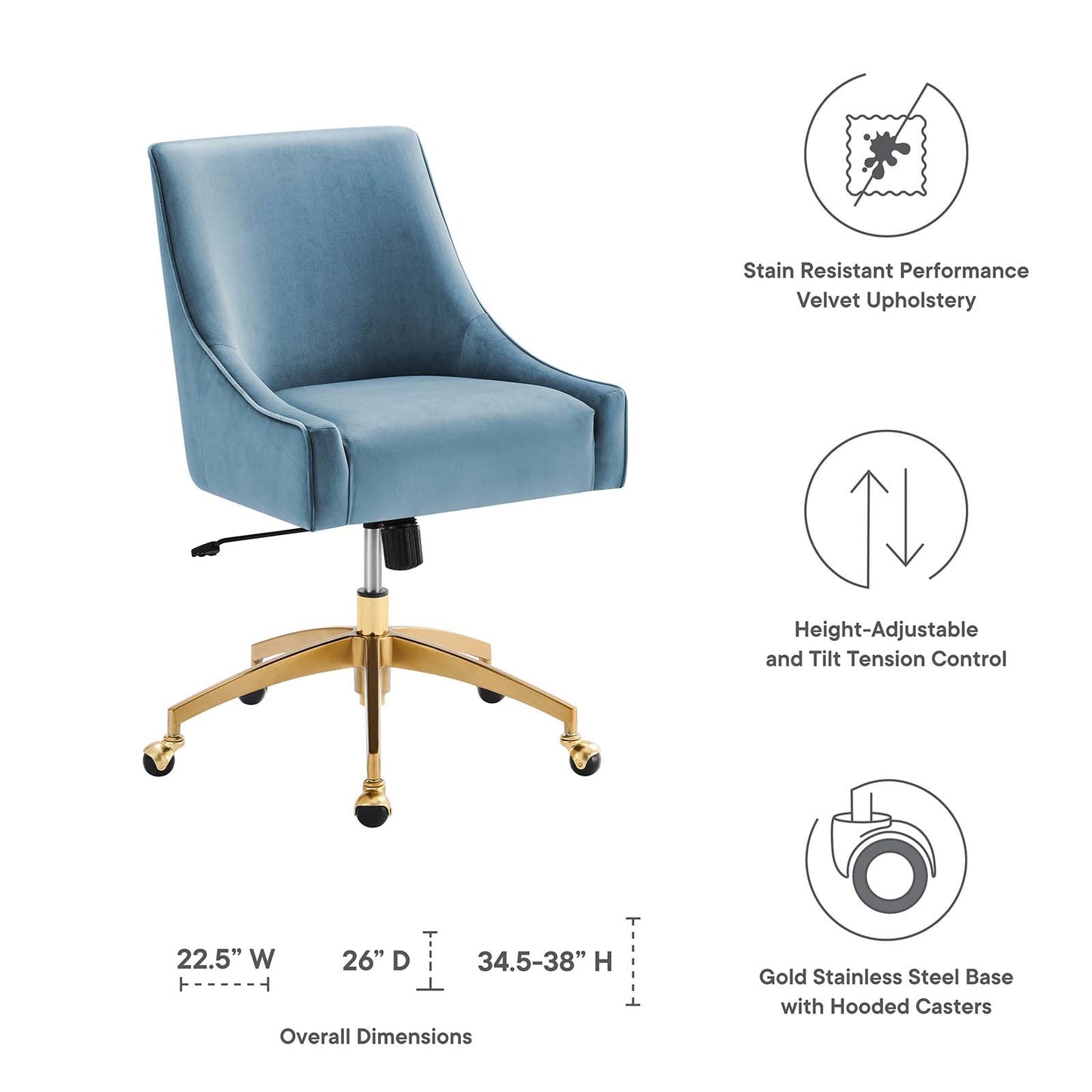 Discern Performance Velvet Office Chair Light Blue EEI-5079-LBU