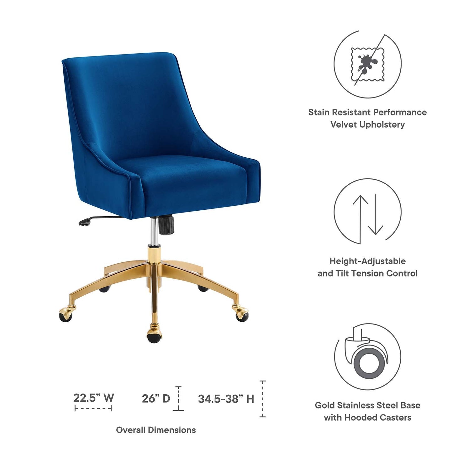 Discern Performance Velvet Office Chair Navy EEI-5079-NAV