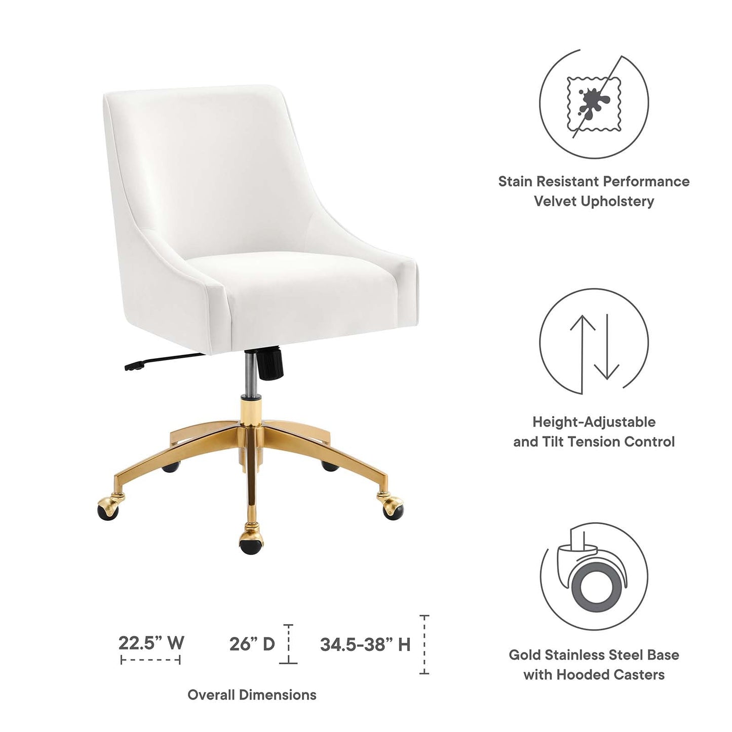 Discern Performance Velvet Office Chair White EEI-5079-WHI