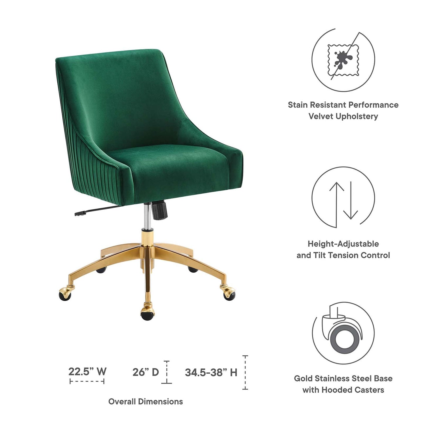 Discern Performance Velvet Office Chair Green EEI-5080-GRN