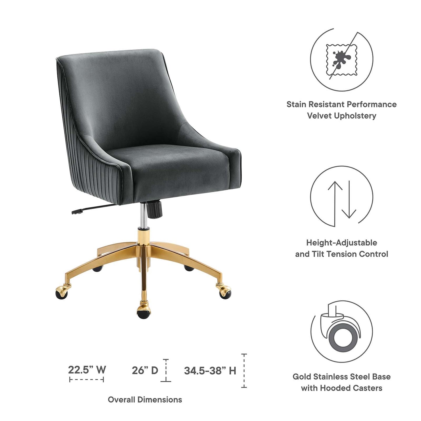 Discern Performance Velvet Office Chair Gray EEI-5080-GRY