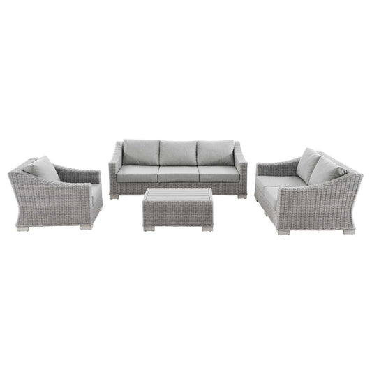 Conway 4-Piece Outdoor Patio Wicker Rattan Furniture Set Light Gray Gray EEI-5091-GRY