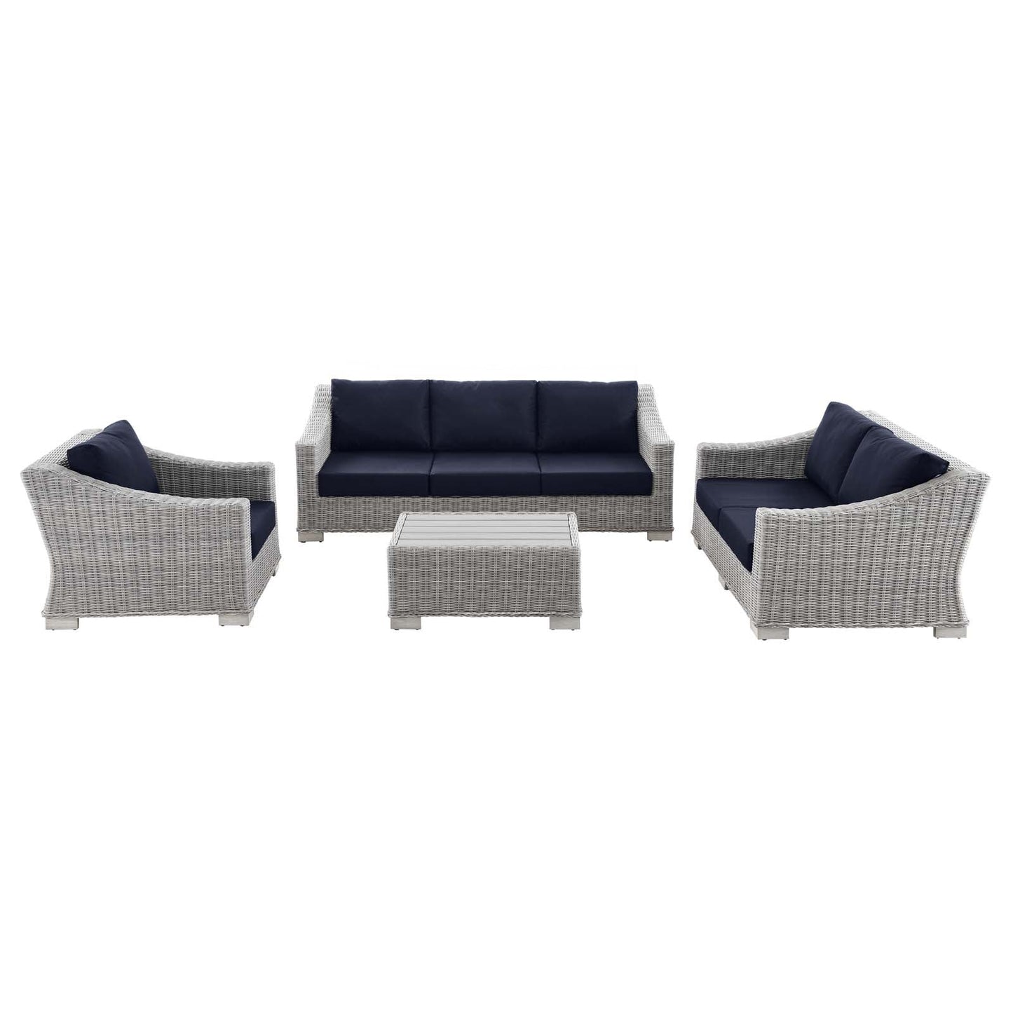 Conway 4-Piece Outdoor Patio Wicker Rattan Furniture Set Light Gray Navy EEI-5091-NAV