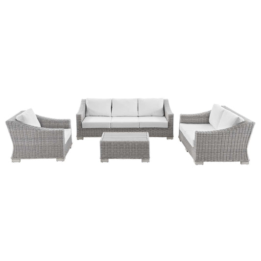 Conway 4-Piece Outdoor Patio Wicker Rattan Furniture Set Light Gray White EEI-5091-WHI